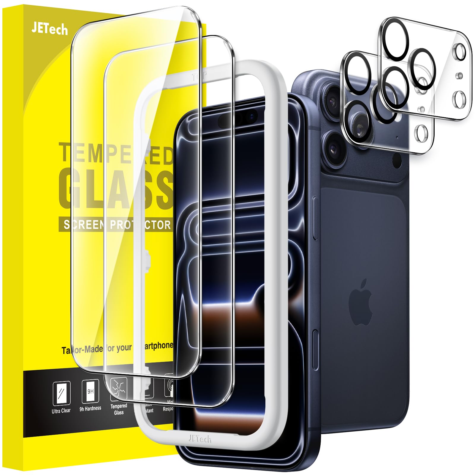 JETech Schutzfolie für iPhone 17 Pro 6,3 Zoll mit Kameraschutz, Einfaches Installationswerkzeug, 9H Härte Gehärtete Glas Displayschutz, HD Klar, 2 Stück Jeweils Angebot bei HelloDeals