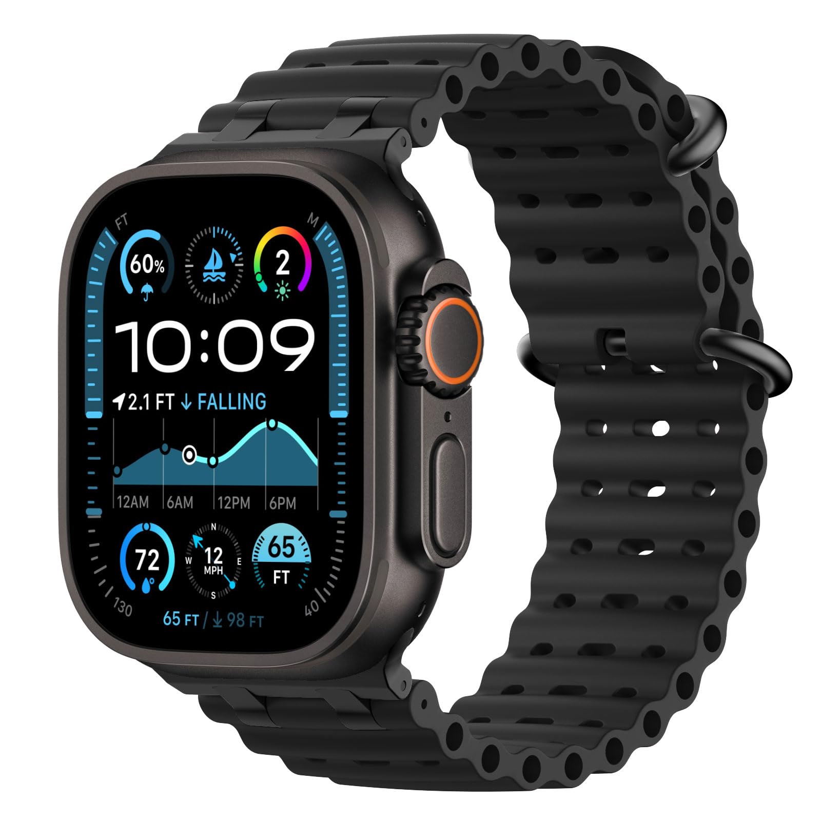 Astorgos Ocean Armband Kompatibel mit Apple Watch Ultra 3/2/1 49mm,S11/S10 46mm,9/8/7 45mm,SE3/SE2/SE/6/5/4 44mm,3/2/1 42mm, Metallanschluss Sport Uhrenarmband für Männer Frauen, Schwarz/Schwarz Angebot bei HelloDeals