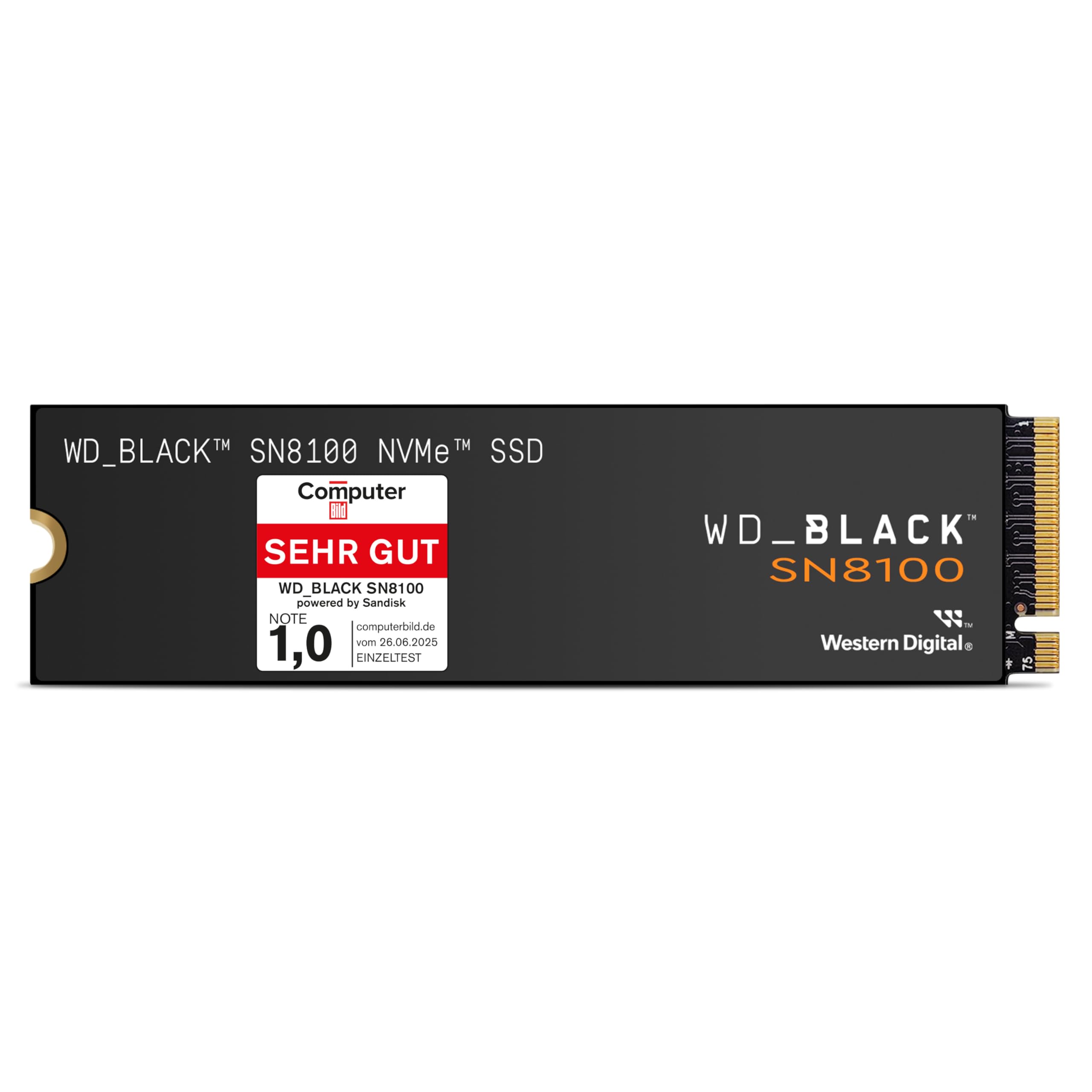 WD_Black SN8100 2 TB PCIe 5.0x4 NVMe M.2 SSD, Lesegeschwindigkeiten von bis zu 14.900 MB/s, Schreibgeschwindigkeiten von bis zu 14.000 MB/s, TLC 3D CBA NAND 2 TB Non Heatsink Angebot bei HelloDeals