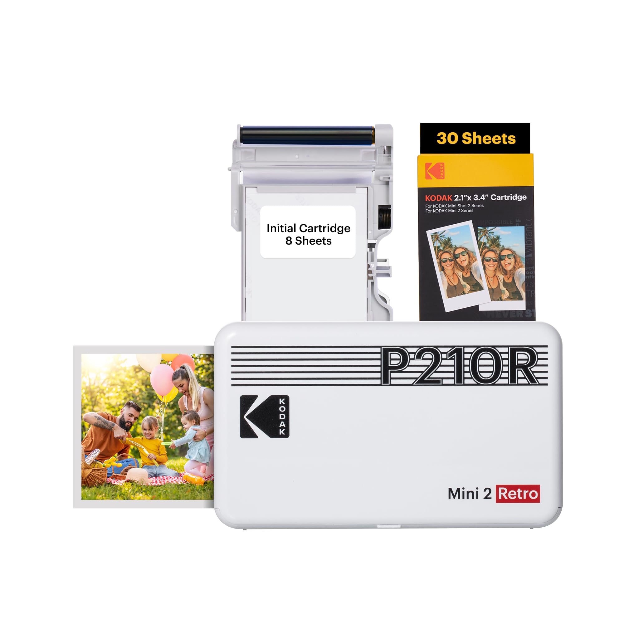 Kodak Mini 2 Retro Mobiler Fotodrucker für Smartphone, Mini Drucker mit Bluetooth, 5,3×8,6 Zentimeter, 38 Blat Bundle, Weiß Drucker + 68 Blatt weiß Angebot bei HelloDeals