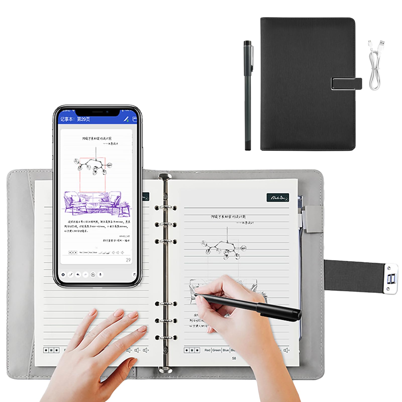 Intelligenter digitaler Stift, Echtzeit-Synchronisation, Schreiben auf Papier, Synchronisation mit Telefon, mobile Sprache-zu-Text-Synchronisation, handgeschriebene Notizen, Handschrift GRAU Angebot bei HelloDeals