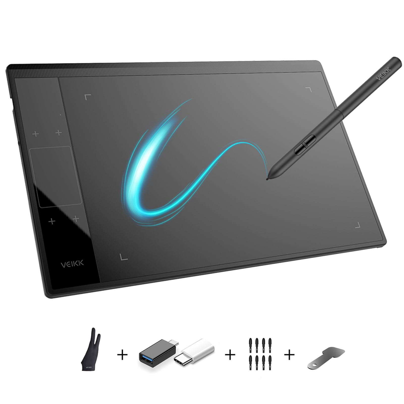 Drawing Tablet VEIKK A30V2,10x6 Zoll Grafiktablett mit 8192 Druckstufen Stift,Zeichentablett mit 4 Sensortasten und einem Gestenpad,Das fur Zeichnung/Design/Online-Bildung/Bearbeitung Angebot bei HelloDeals