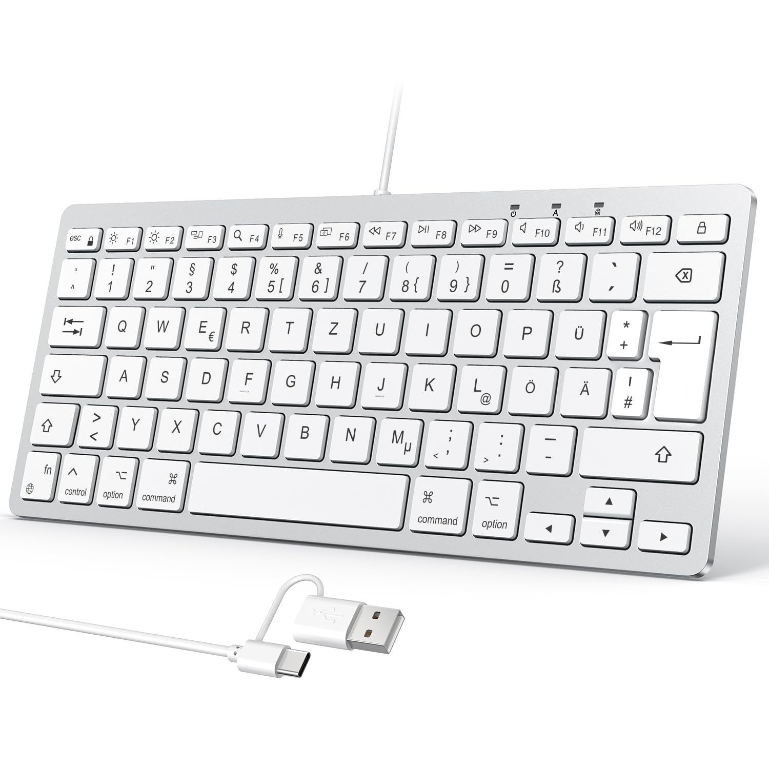 OMOTON Kabelgebundene-Mac-Tastatur, Tastatur Kabel mit Dualem Anschluss (Type C/USB), Flüsterleise Tasten & Stabiler Verbindung, Deutsches Layout (QWERTZ) kompatibel mit MacBook, iMac, Mac mini DE-Layout Angebot bei HelloDeals