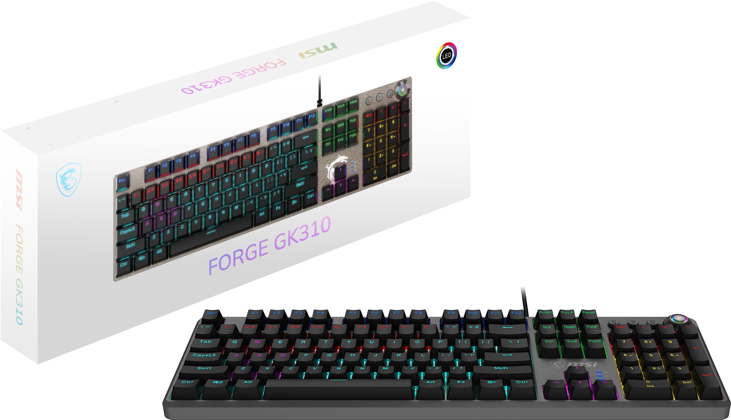MSI Forge GK310 DE - RED SWITCHES Mechanische Gaming-Tastatur - Mechanische rote Schalter (linear), ergonomische Tastenkappen, rutschfeste Basis, RGB-LED, USB 2.0 - Standardgröße Keyboard FORGE GK310 Angebot bei HelloDeals