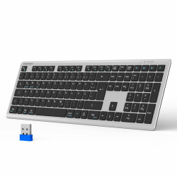 TECKNET Bluetooth Tastatur Kabellose, Wiederaufladbare Multi-Device Wireless Keyboard mit Einfacher bis zu 4 Geräte, Ultraflache, Deutsches Layout (QWERTZ), für Mac, Windows, iOS, Chrome OS Silber Angebot bei HelloDeals