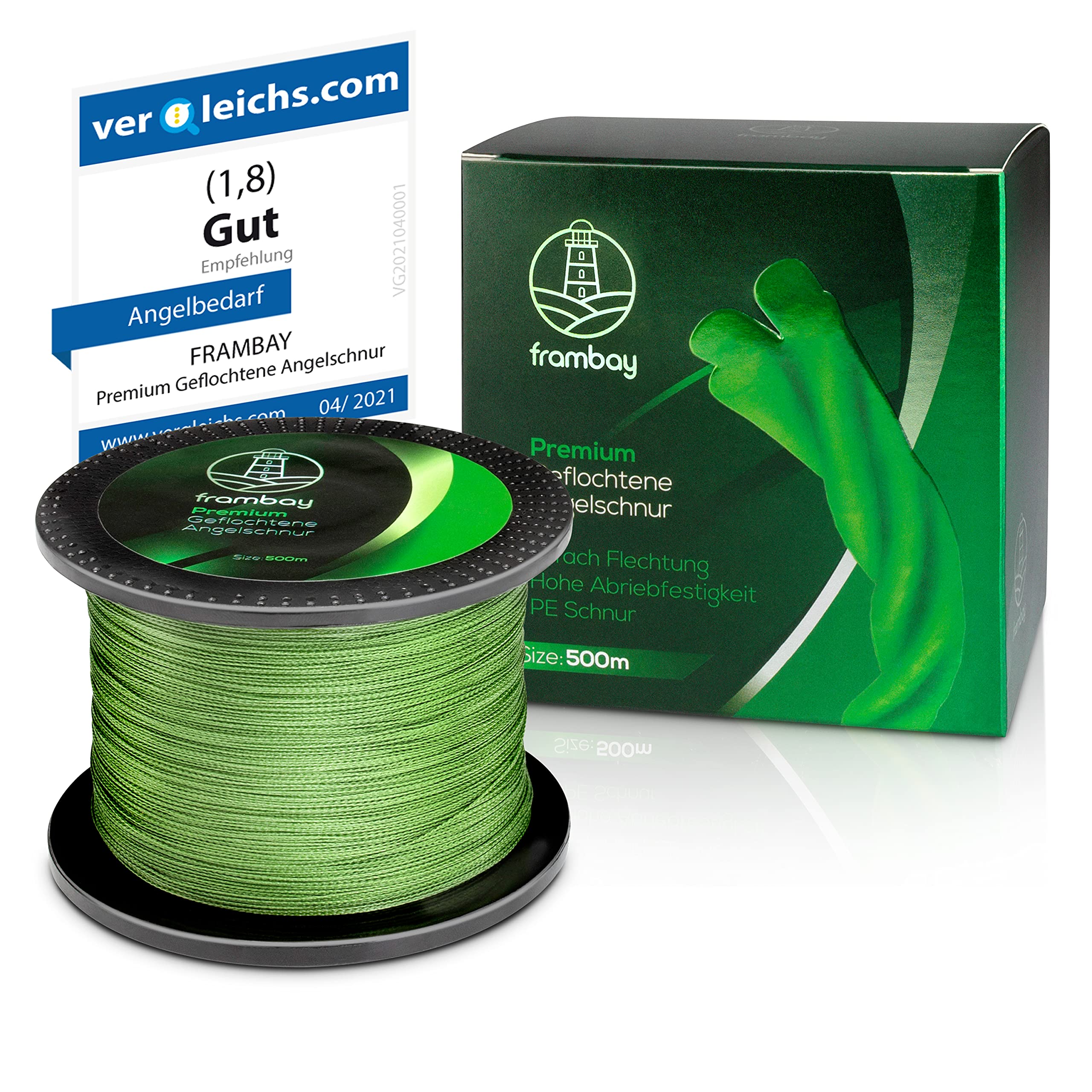 Frambay Geflochtene Angelschnur mit starker 4-Fach Flechtung I Angelschnur geflochten und flexibel I Fishing Line, Angelsehne, Angel Schnur - 500m & 150m Grün 150M - 0,23mm - 13KG Angebot bei HelloDeals