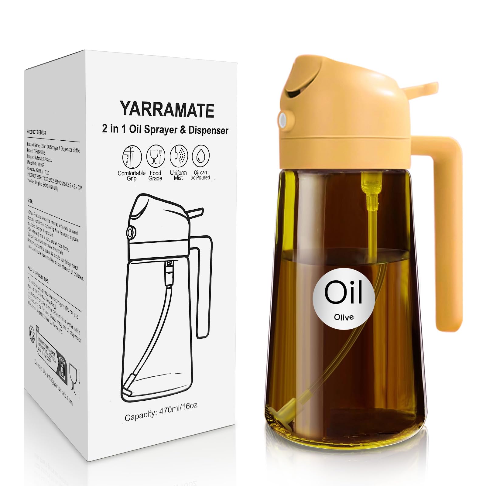 YARRAMATE 470ml lichtblockierender dunkler Ölsprüher zum Kochen, 2-in-1 UV Schutz ölzerstäuber für die Küche, Bernstein Glasölflasche, Lebensmittelechter Sprühflasche für die BBQ (Orange) Orange Die Amber Angebot bei HelloDeals