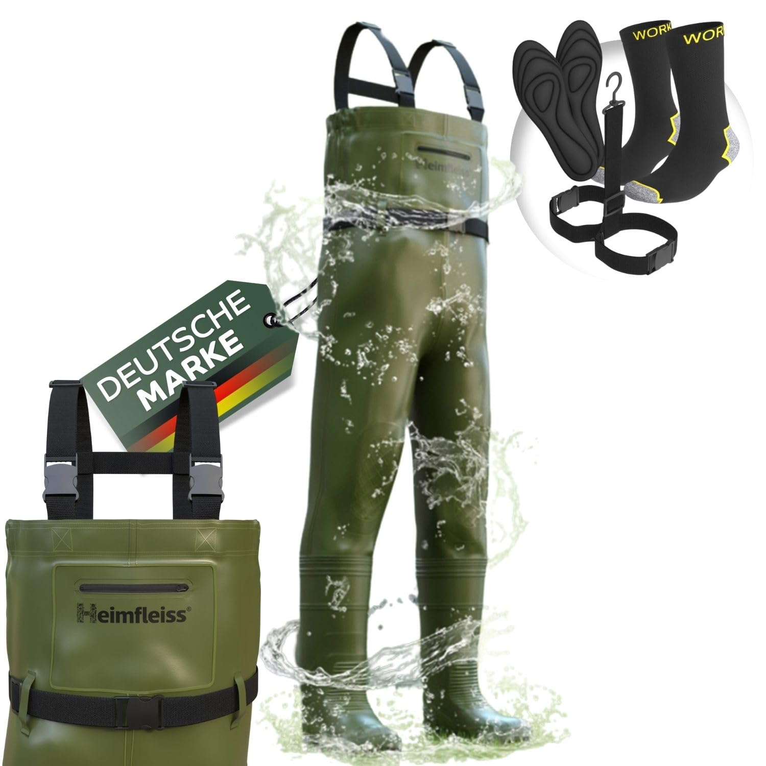 Heimfleiss® Wathose Herren Wasserdicht mit Stiefel | Unisex Nylon Anglerhose inkl. Zubehör | rutschfeste Fischerhose zum Angeln oder zur Teichreinigung | Wader Watthose Teichhose Angelhose Schuhgröße 45 Grün Angebot bei HelloDeals