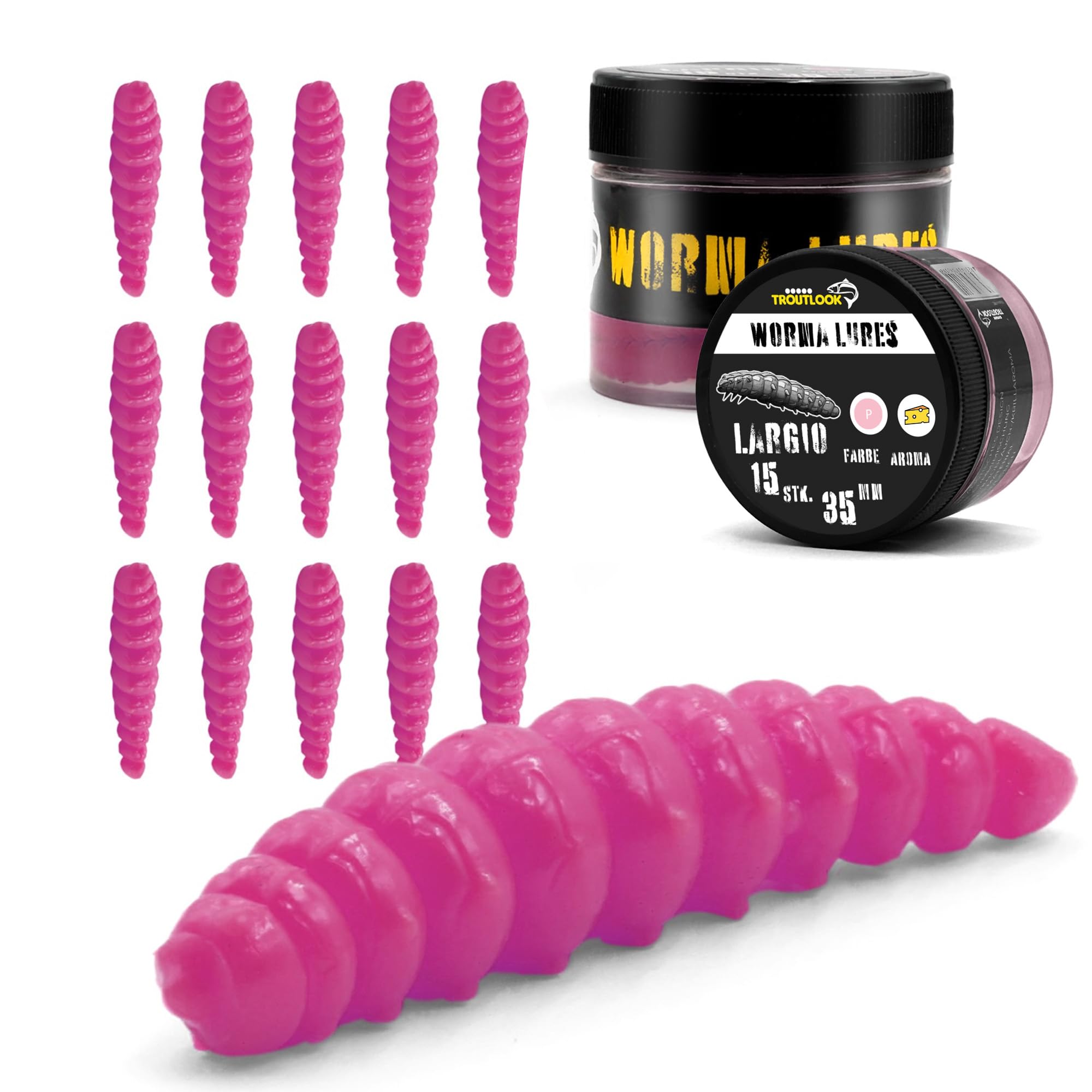 Troutlook Worma Lures - Largio Forellengummi, 15 Stück, Ideal für Forellen Cheese (Pink Spezial) 3,5cm - 15 Stück Angebot bei HelloDeals