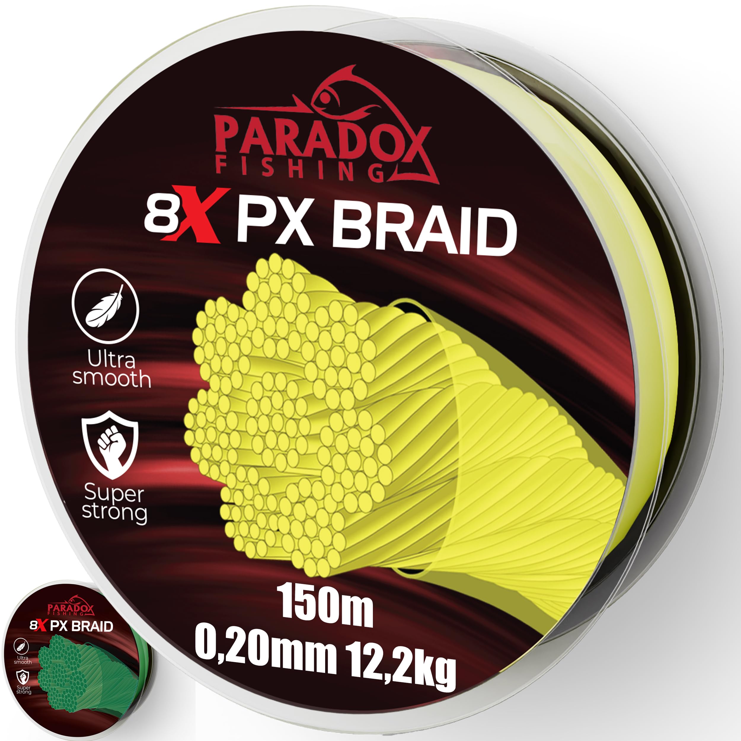 Paradox Fishing 8X PX geflochtene Angelschnur I 0,07mm-0,28mm 150m/500m – Angelschnur geflochten- eng geflochten – perfekt zum Spinnfischen Chartreuse gelb 150M - 0,20mm - 12,2kg Angebot bei HelloDeals