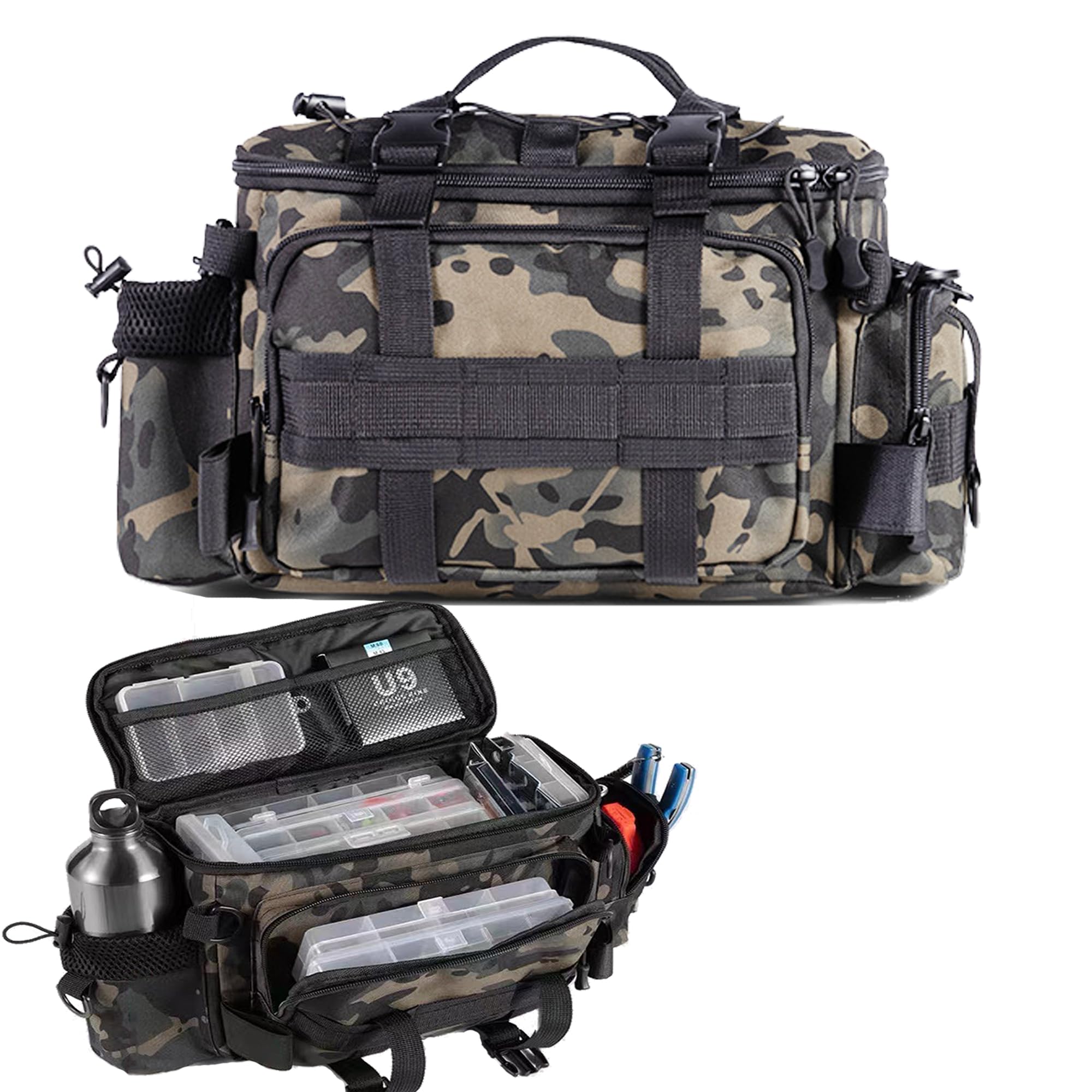 YUEMING Angeltasche, Fishing Angeltasche, Angelkoffer Forellen-Tasche Angeln mit gepolstertem Schultergurt und Tragegriffe Anglertasche, Allzwecktasche, Karpfentasche für Angler Camouflage Angebot bei HelloDeals