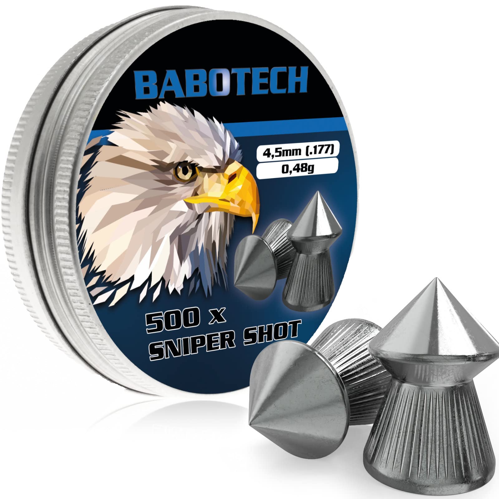 500 Präzisions 4.5mm Diabolos mit Spitz Kopf von Babotech für Luftgewehr Luftpistole in Einer Dose - Optimale Flugbahn, hohe Genauigkeit - Perfekt für Sportschützen mit hoher Durchschlagskraft Angebot bei HelloDeals