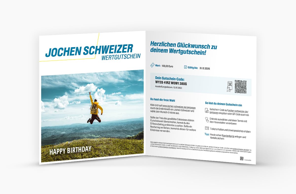 JOCHEN SCHWEIZER Wertgutschein Geburtstag 250 Euro Angebot bei HelloDeals