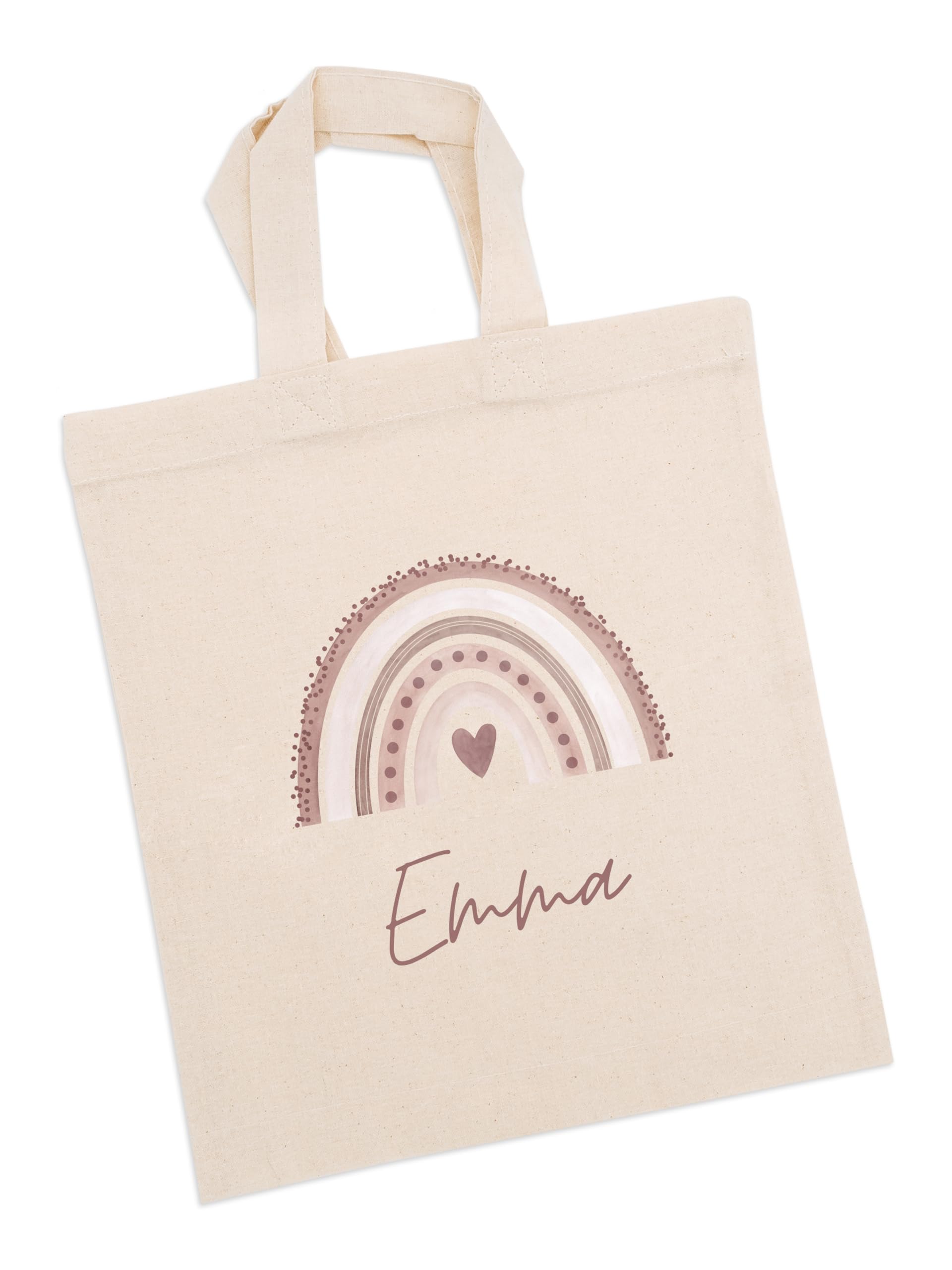 wunderwunsch Stoffbeutel Jutebeutel Kindergarten, Wechselkleidung, Jutetasche Hort, Turnbeutel Schule, Sportbeutel Kinder mit individualisiertem Textildruck mit Namen nach Wunsch Regenbogen Rosa Kindergröße Angebot bei HelloDeals