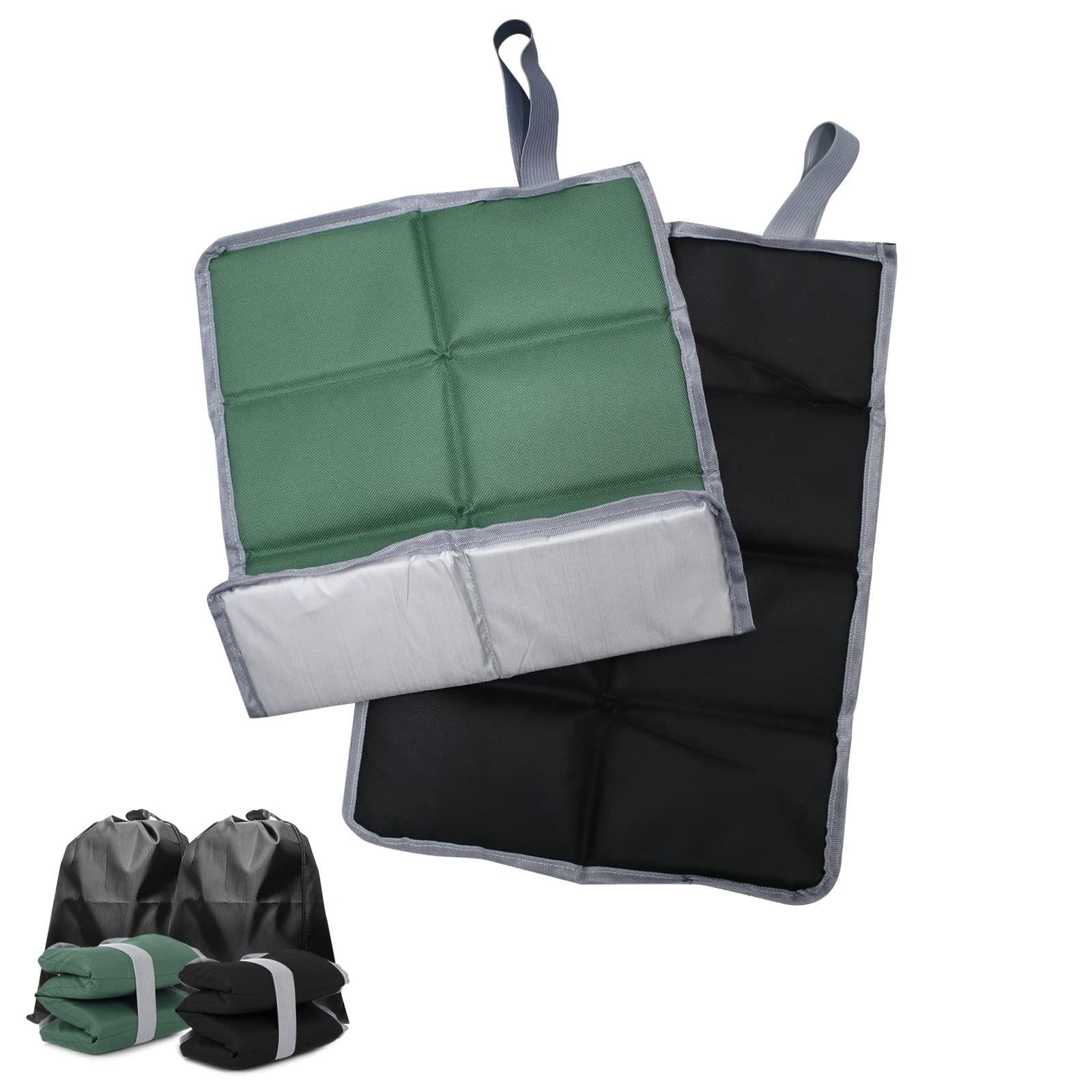 AIMEKE® 2er Set Thermo Sitzkissen Outdoor Faltbar Sitzmatte Komfort Sitzunterlage Wasserdicht Thermositzkissen für Picknick Freien Camping Wandern Zubehör mit Tragetasche (Schwarz/Grün) Angebot bei HelloDeals