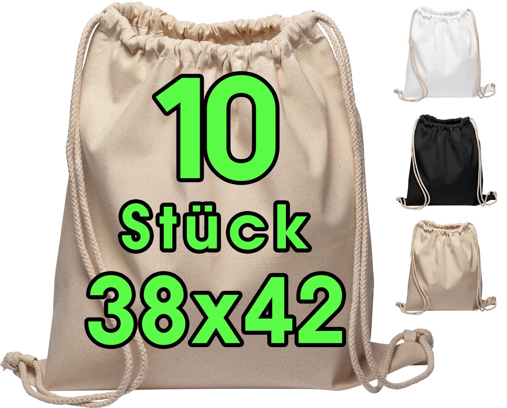 Baumwollbeutel - Turnbeutel 10 Stück 38x42 cm Sportbeutel mit Kordel - Rucksack, Beutel, Jutebeutel Oeko-TEX® geprüft Stoffbeutel Damen & Herren, Kinder - Gym Bag, blanko zum bemalen für Sport & Reise Natur Angebot bei HelloDeals
