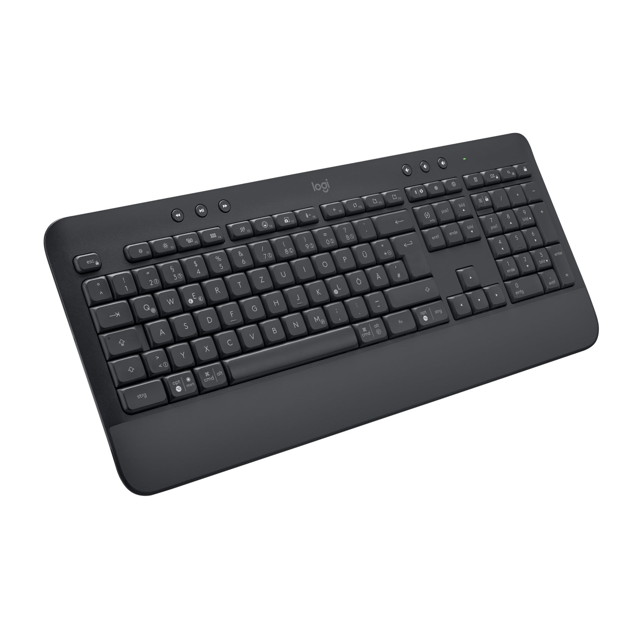 Logitech Signature K650 Comfort kabellose Tastatur mit Handballenauflage, BLE Bluetooth/Logi Bolt USB-Empfänger, Soft-Touch-Tastatur, Numpad, PC/Windows/Mac, Deutsches QWERTZ - Grau Angebot bei HelloDeals