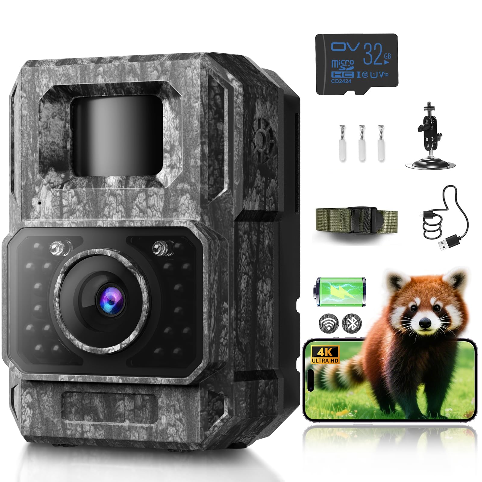 MAXDONE Wildkamera mit Handyübertragung APP - Wildtierkamera 4K 64MP HD mit WLAN Bluetooth Bewegungsmelder Nachtsicht, Wildkamera mit 6000mAh Akku, 0,1s Auslösezeit, 32GB Speicherkarte IP66 Angebot bei HelloDeals