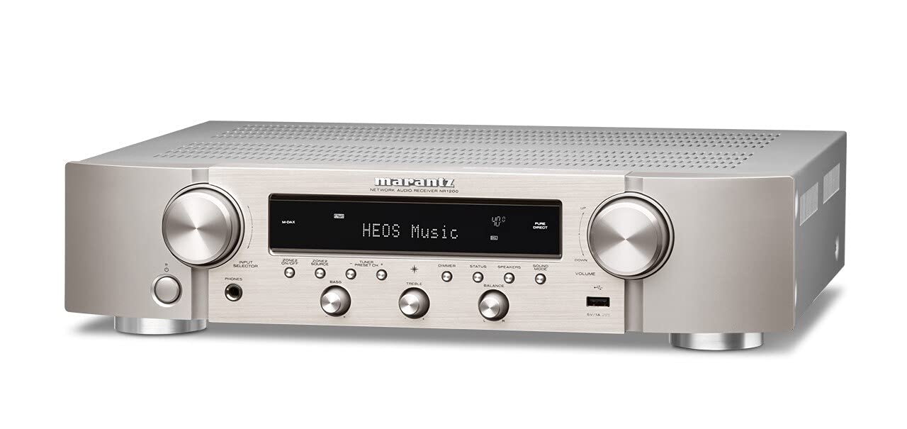 Marantz NR1200 Stereo Receiver & HiFi Verstärker, Alexa Kompatibel, 5 HDMI Eingänge, Phono-Eingang, Bluetooth & WLAN, DAB+ Radio, Musikstreaming, AirPlay 2, HEOS Multiroom Silber-Gold Stereo-Netzwerk-Receiver Angebot bei HelloDeals