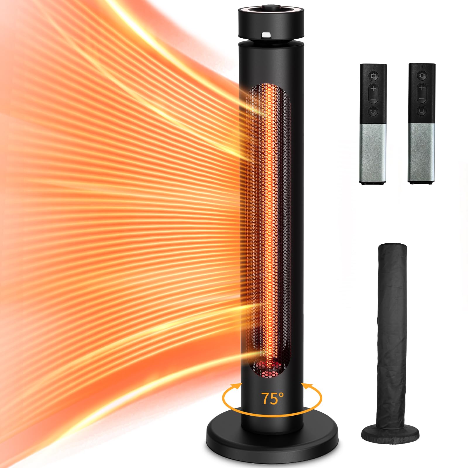 Infrarot Standheizstrahler 1500W, Heizstrahler Terrasse Outdoor Terrassenheizer 8 Heizstufen 75° Oszillation, IP65 Wasserdicht Infrarot Heizstrahler mit Fernbedienung Timer Klassisches Schwarz Angebot bei HelloDeals