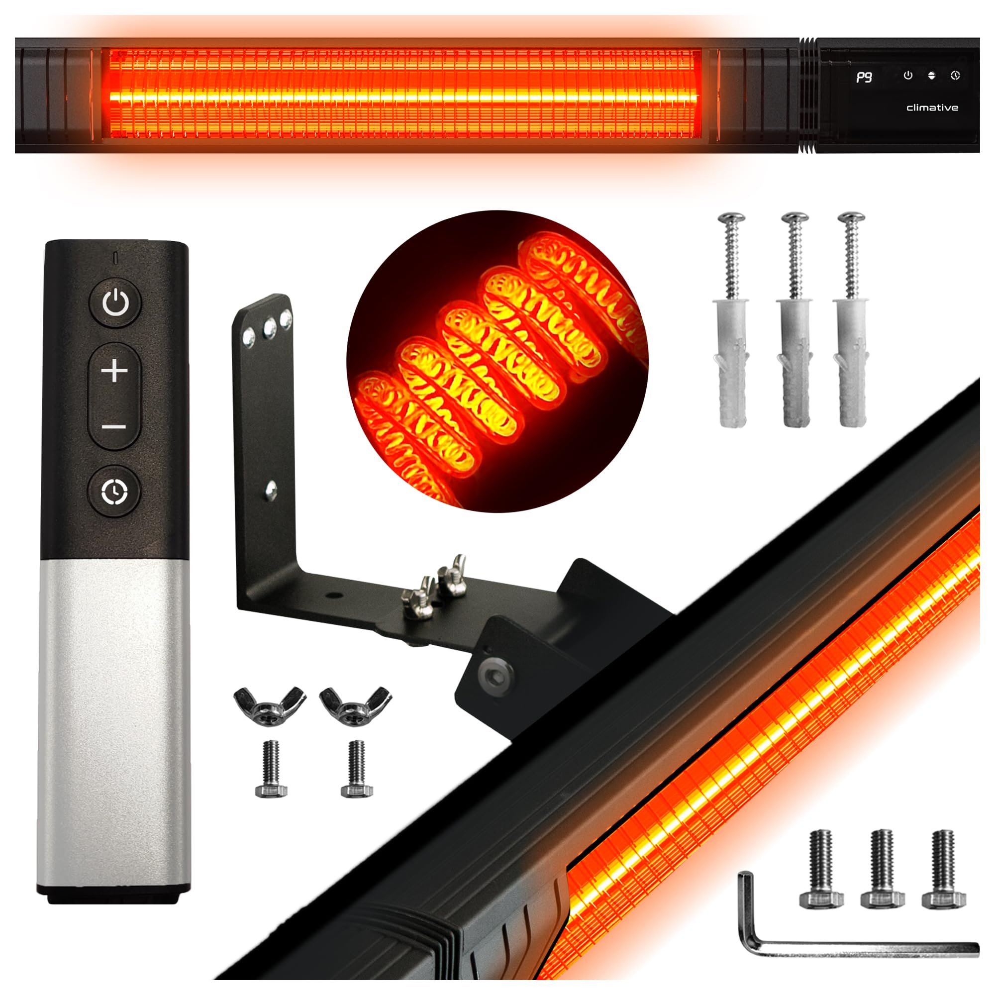 Climative Infrarot Heizstrahler Infrarotheizung 2500W RAY – Elektroheizung mit 9 Stufen, IP65 Terrassenheizer Outdoor, Heizstrahler Terrasse & Innenraum, Wandheizung, Fernbedienung & Timer, Schwarz Angebot bei HelloDeals