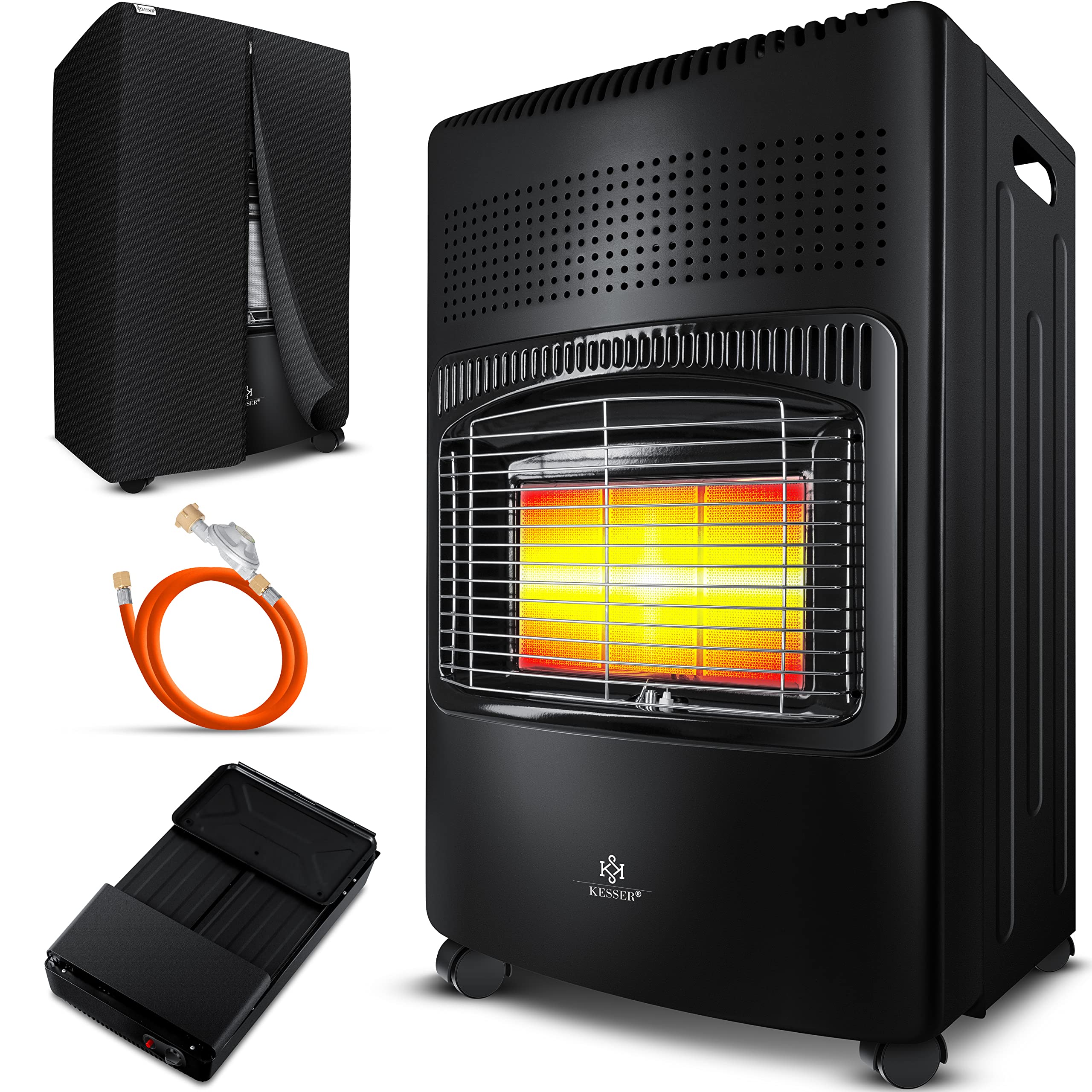 KESSER® 4200 Watt Keramik Gasheizer inkl. Gasdruckregler Gasschlauch + Schutzhülle - Gasheizofen, Heizstrahler Gasheizgerät, Infrarot Keramikbrenner, Butan- oder Propangasflaschen bis 15kg, Black Schwarz Angebot bei HelloDeals