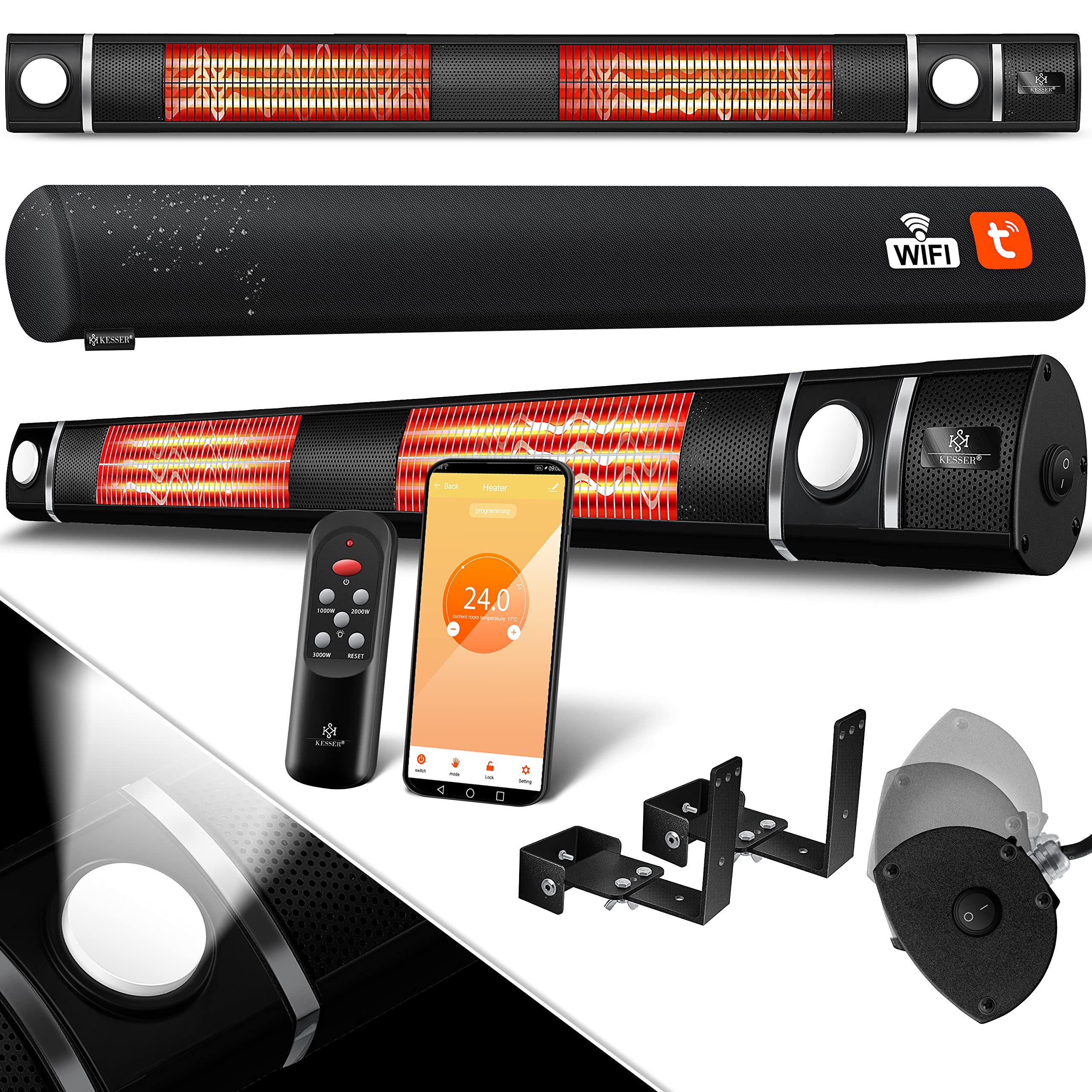 KESSER® Infrarot Heizstrahler 3000W IR-Gastro-Bar Inkl. LED Licht Terrassenstrahler Mit WiFi & Fernbedienung inkl. Schutzhülle Infrarotstrahler Quarzstrahler Terrassenheizer Schwarz Angebot bei HelloDeals