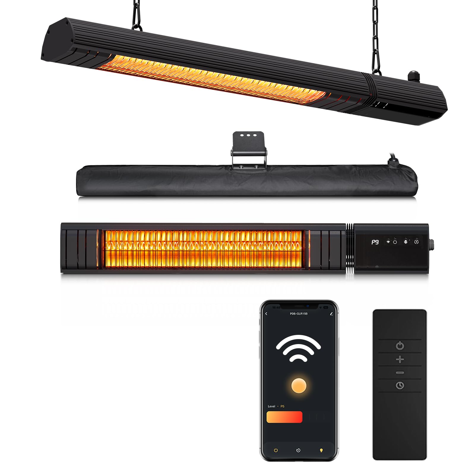 Infrarot Heizstrahler Terrasse 2000W, Deckenheizung, Decken-Heizstrahler Outdoor mit 9-Wärmestufen, Timer 24H, 1s Heizung Kohlenstofffaser-Rohr-Heizung, Terrassenstrahler für Pavillon, Balkon Angebot bei HelloDeals