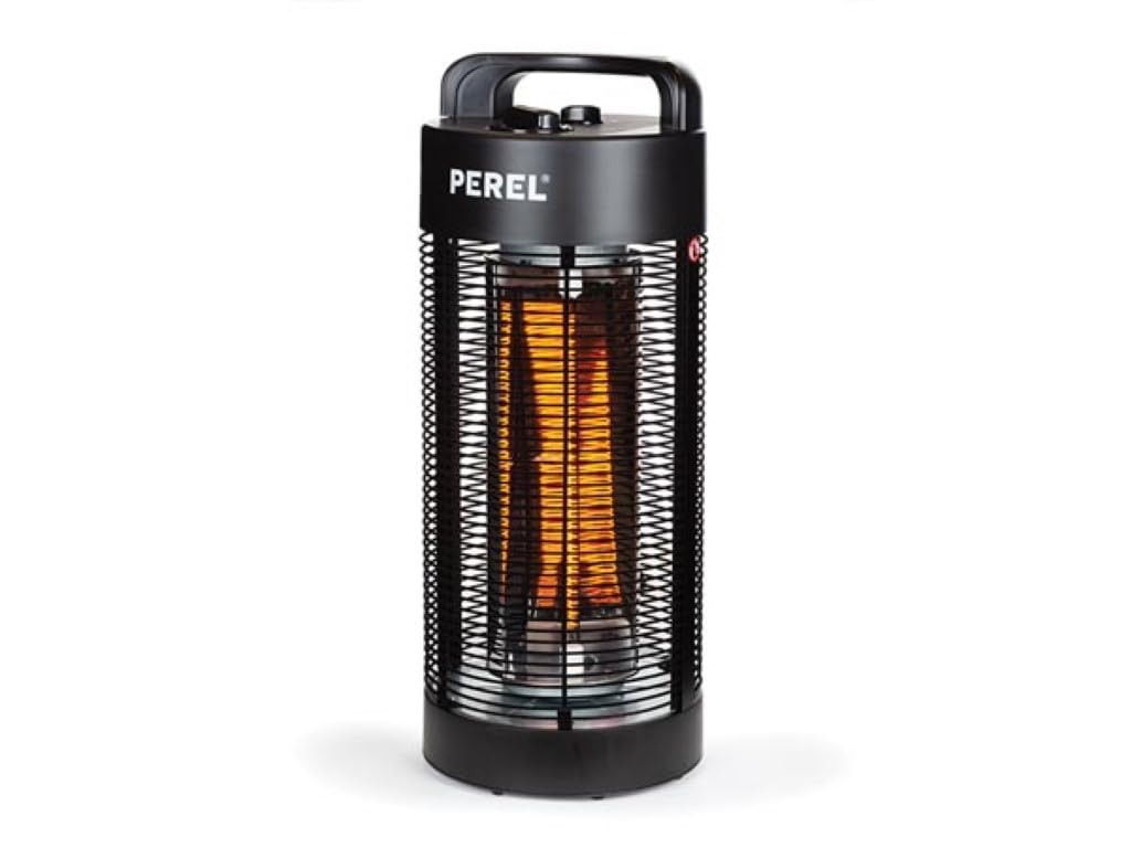 Perel Terrassen-Heizstrahler, 1200 W, Carbon, Kippschutz, 2 Heizstufen, spritzwassergeschützt, oszillierendes Design, Metall, Schwarz 56 x 26 x 26 cm Angebot bei HelloDeals