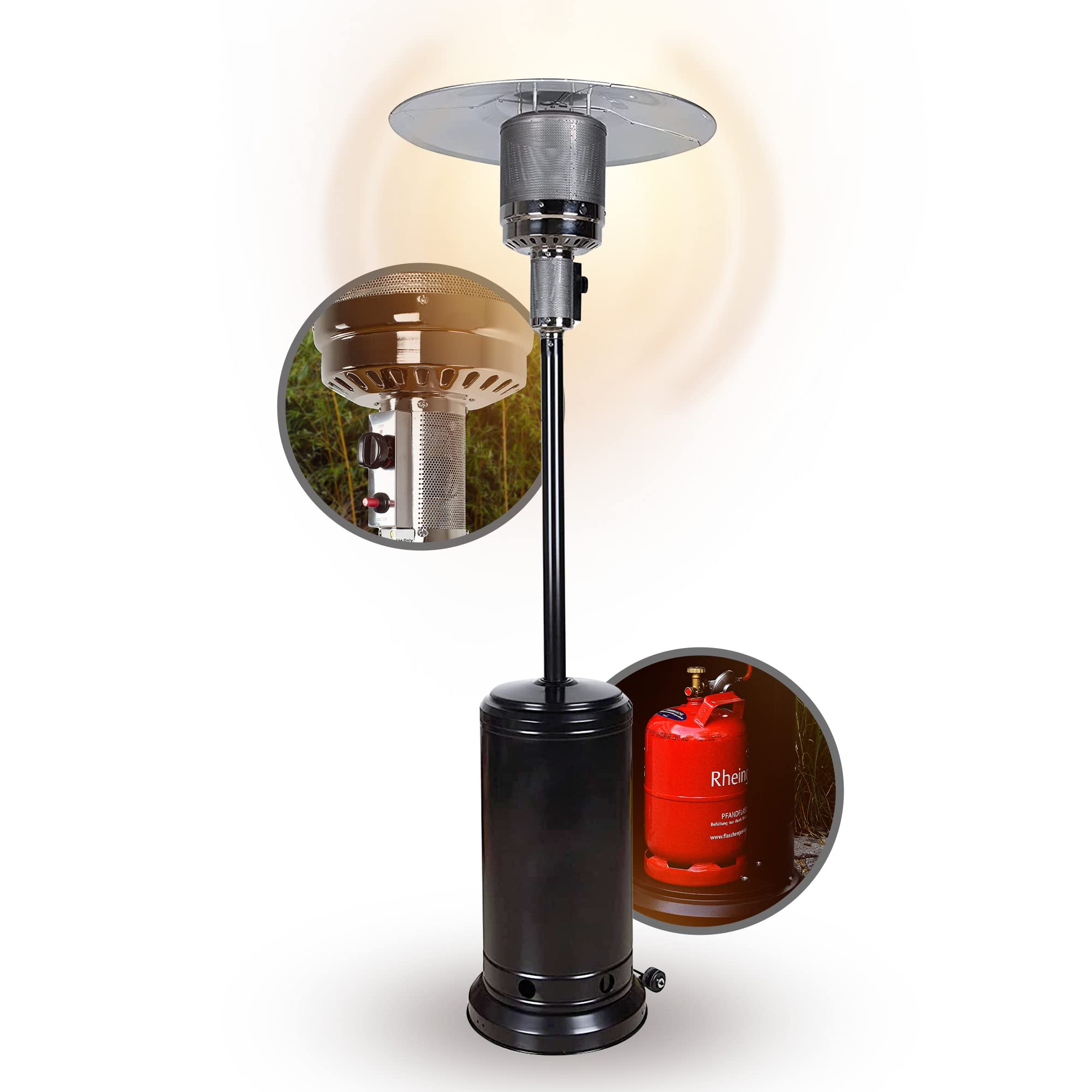 APANA 14kW Gas Heizpilz Bellamente ONE – Terrassenheizer mit Abschaltautomatik, Umkippsicherung, Gasheizstrahler für außen, Schwarz, Outdoor Heizstrahler, Transportrollen Balkon Garten Angebot bei HelloDeals