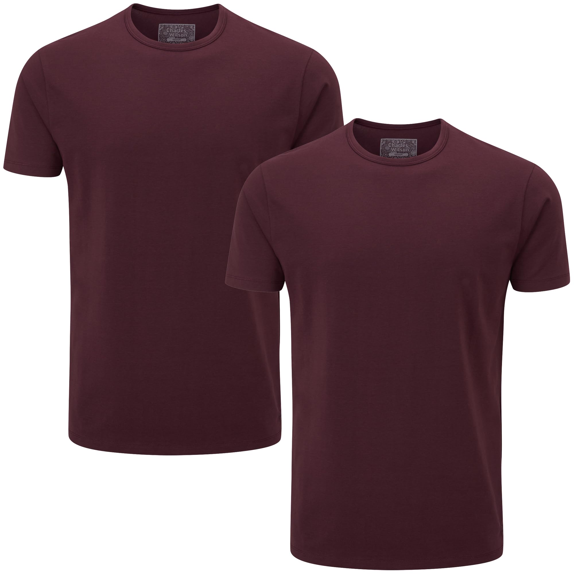 Charles Wilson Herren 2er Packung Elastan-T-Shirts mit Rundhalsausschnitt L Dark Port (0524) Angebot bei HelloDeals