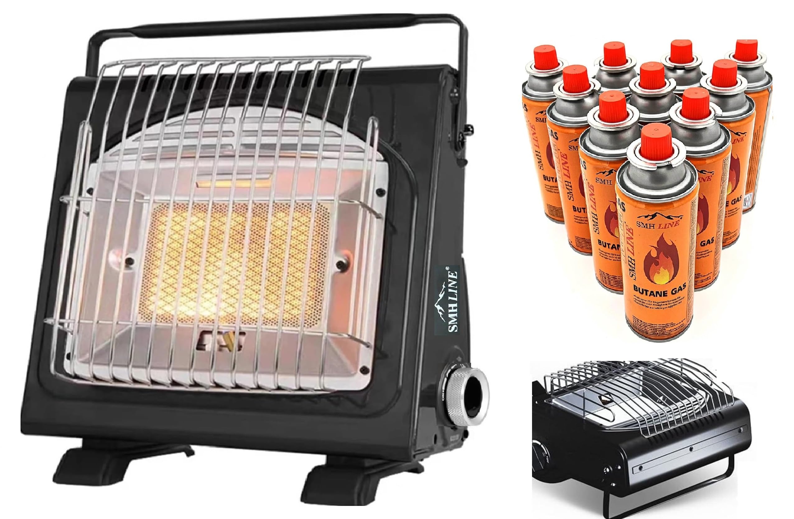 SMH LINE® 2in1 Tragbare Gasheizung Gaskocher + 4 Gaskartuschen 227g Camping Gasstrahler Heizung Outdoor Zelten Wohnwagen 1.7 KW Brenner Kocher + Butan Gas Gaskartuschen Keramik Heizstrahler Gasheizung mit 4x Gas Angebot bei HelloDeals