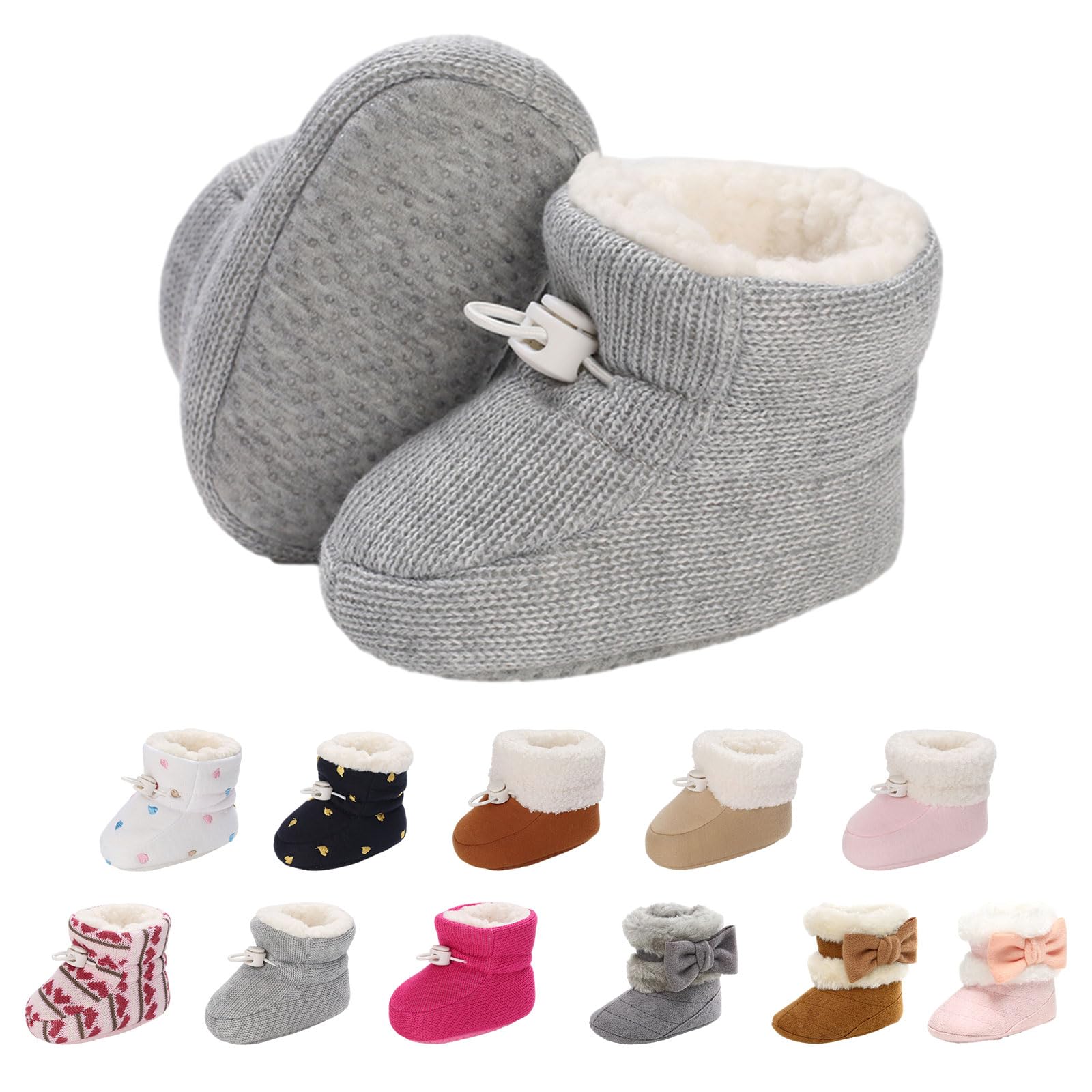 Tolaler Unisex-Baby Neugeborenes Fleece Booties, Verdicktes Futter Warme Baby Winterschuhe Verstellbare Rutschfeste mit Weicher Sohle Baby Booties/Alltagskleidung (0-18 Monate) 6-12 Monate C Grau Angebot bei HelloDeals