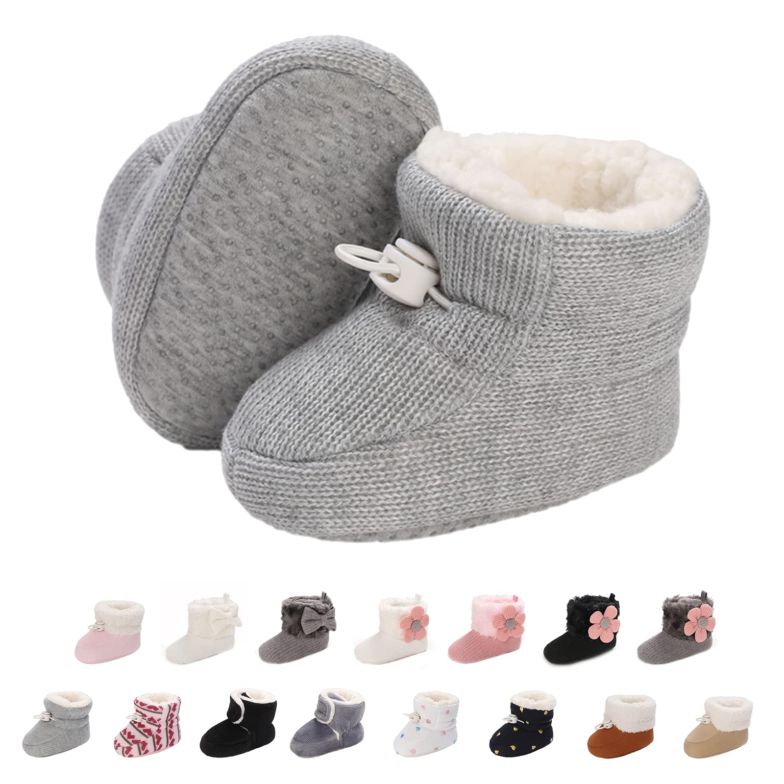 Baby Neugeborene Fleece Bootie, Winter Warme rutschfeste Weiche Sohle Winterschuhe Sock Schuhe Niedlich Einstellbar Krabbelschuhe Prewalker Stiefel für Mädchen Jungen Kleinkind Gr.0-18 Monate 12-18 Monate C Grau Angebot bei HelloDeals