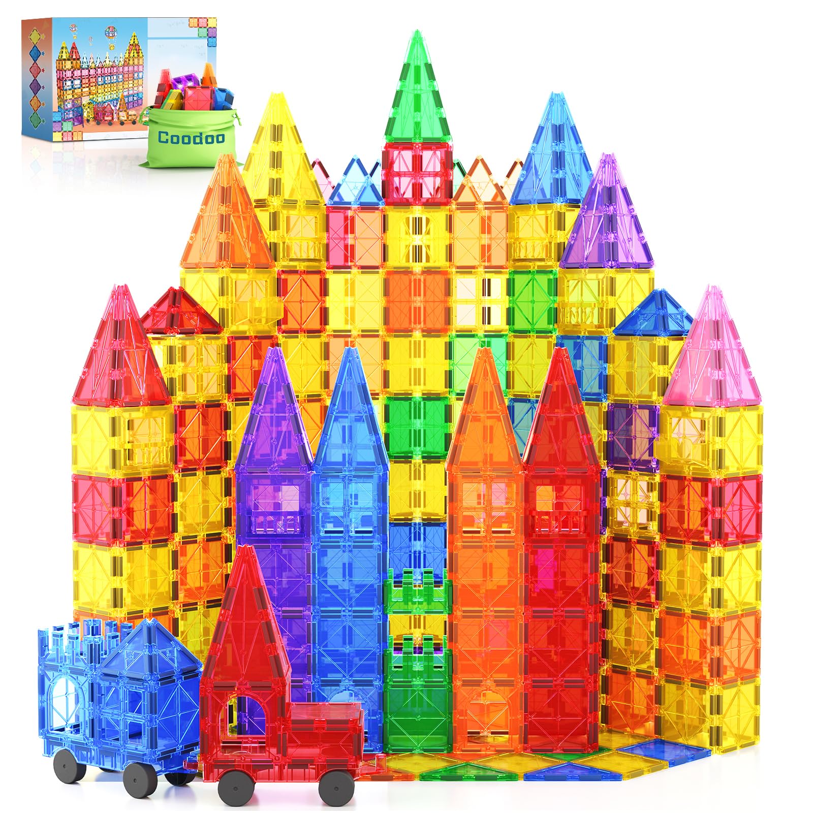 100 Magnetische Fliesen STEM Bauspielzeug mit 2 Autos, Sensorische Magnetische Bausteine für Kleinkinder und Kinder, Vorschule Montessori Spielzeug Geschenke für 3+ Jahre alte Jungen und Mädchen Angebot bei HelloDeals