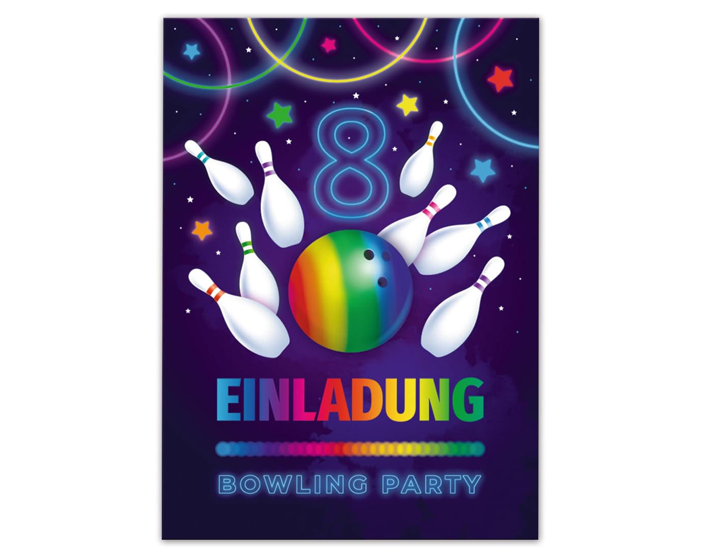 12 Einladungskarten zum 8. Kindergeburtstag Bowling Kegeln Jungen Mädchen Einladungen achte Geburtstag Kinder Karten 12-er Set Angebot bei HelloDeals