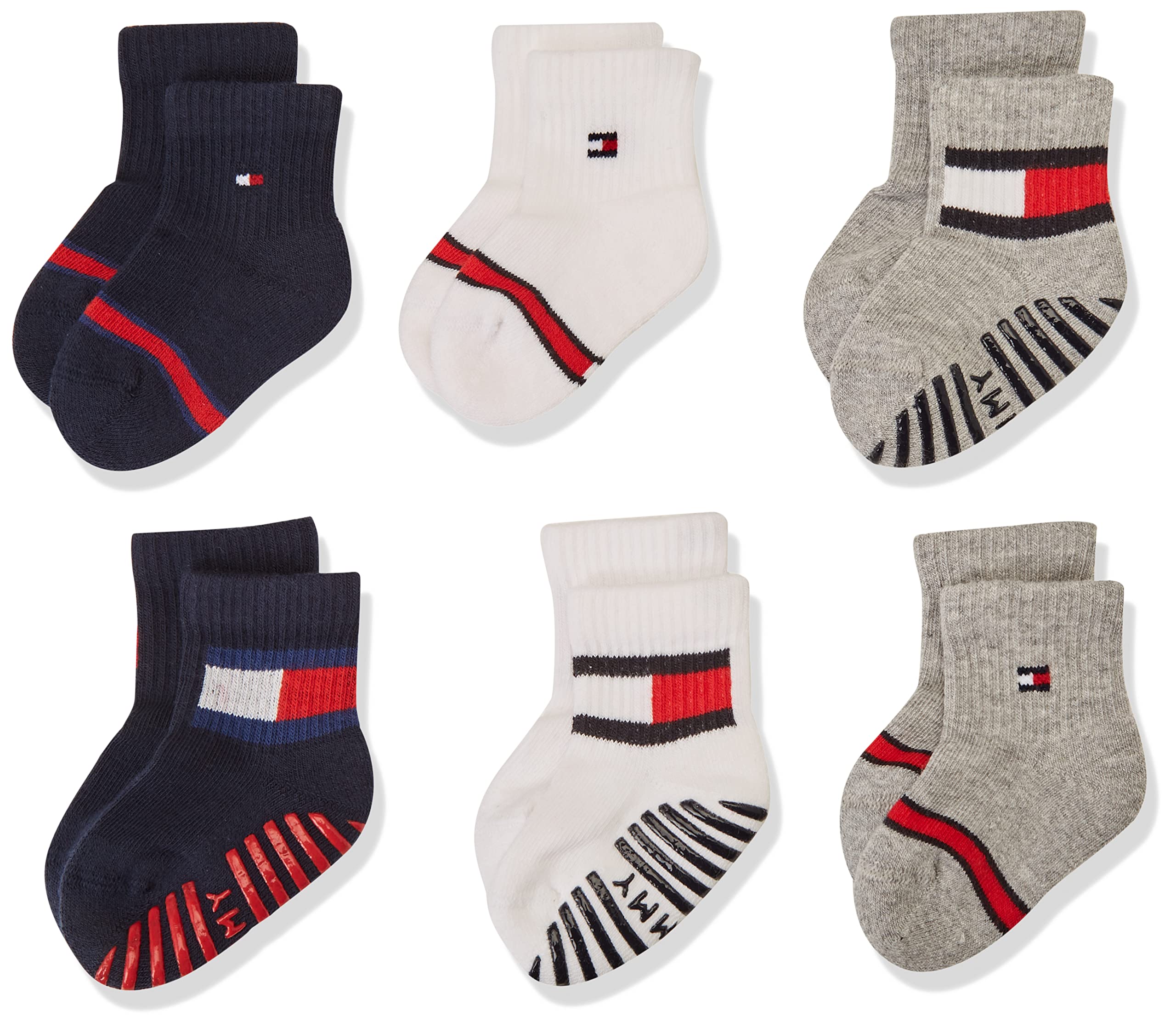 Tommy Hilfiger Unisex Baby Crew Socken (6er Pack) 19-22 Weiß / Grau / Marineblau Angebot bei HelloDeals