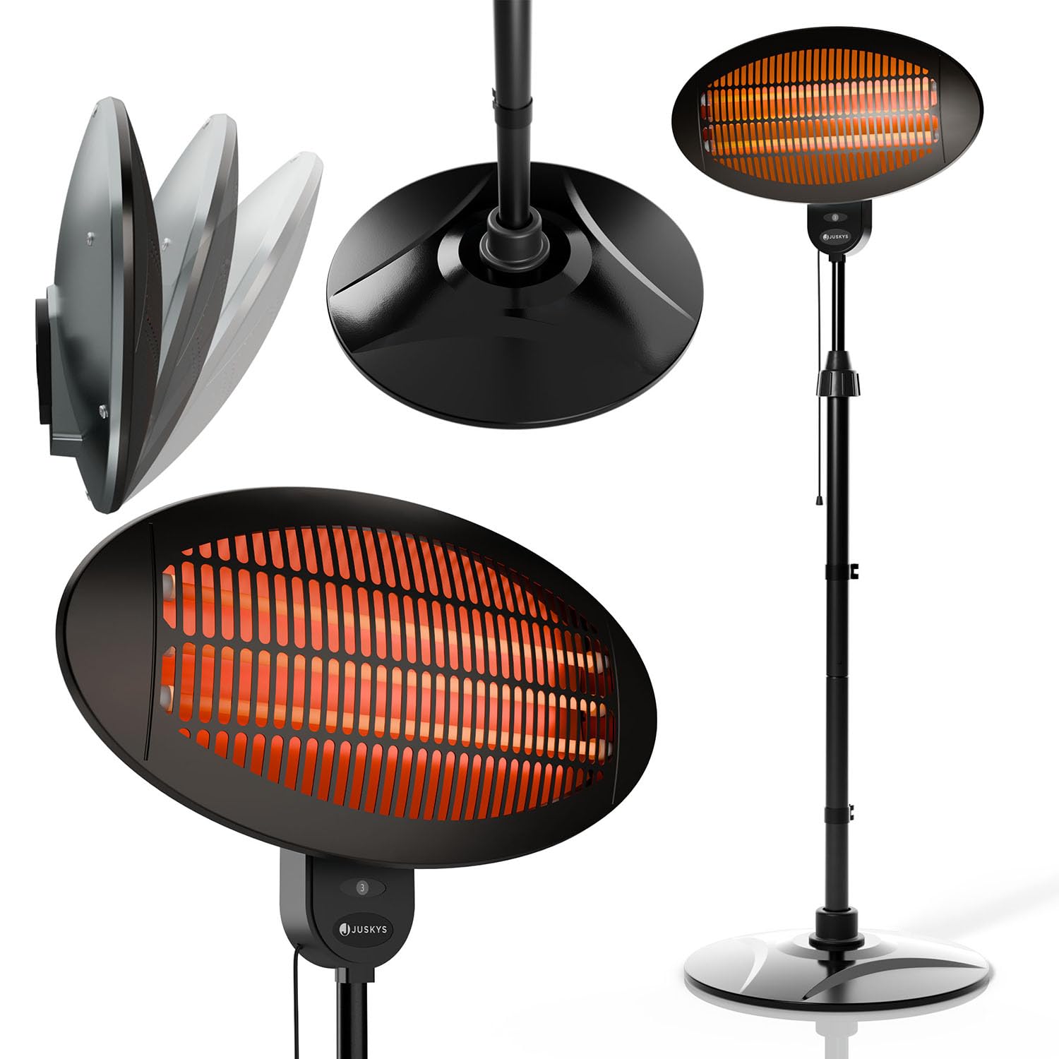Juskys Infrarotstrahler 2000 W – Heizstrahler in Schwarz, höhenverstellbarer Standheizstrahler, 3 Heizstufen für Terrasse & Garten Angebot bei HelloDeals
