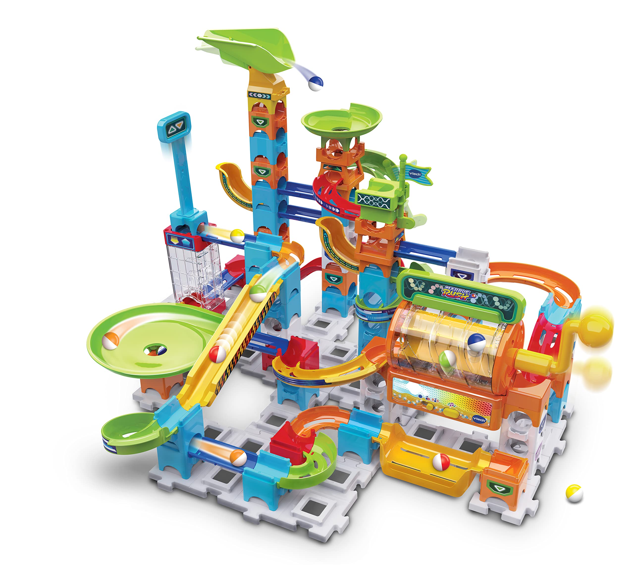 VTech Marble Rush - Super Action Set L100 E - Interaktives Kugelbahn-Set mit Licht und Sound, spannenden Bahnelementen, Aufbaumöglichkeiten und Wegführungen - Für Kinder von 4-12 Jahren Einzeln Angebot bei HelloDeals