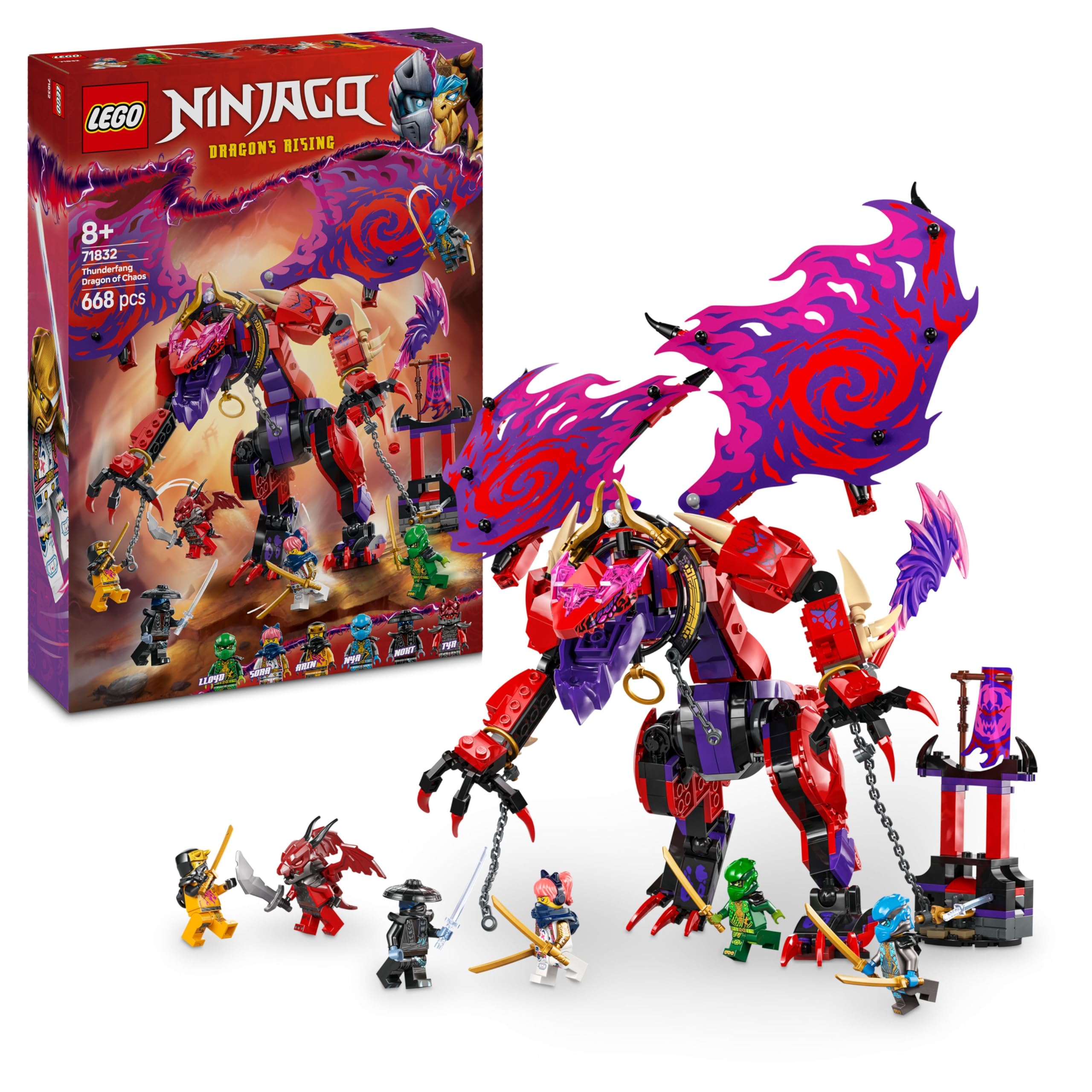 LEGO NINJAGO Chaosdrache Donnerzahn – Bewegliche Actionfigur mit 6 Minifiguren (Lloyd, NYA, Arin und Sora) – Kreatives Spielzeug zu Weihnachten für Kinder ab 8 Jahren – 71832 Angebot bei HelloDeals