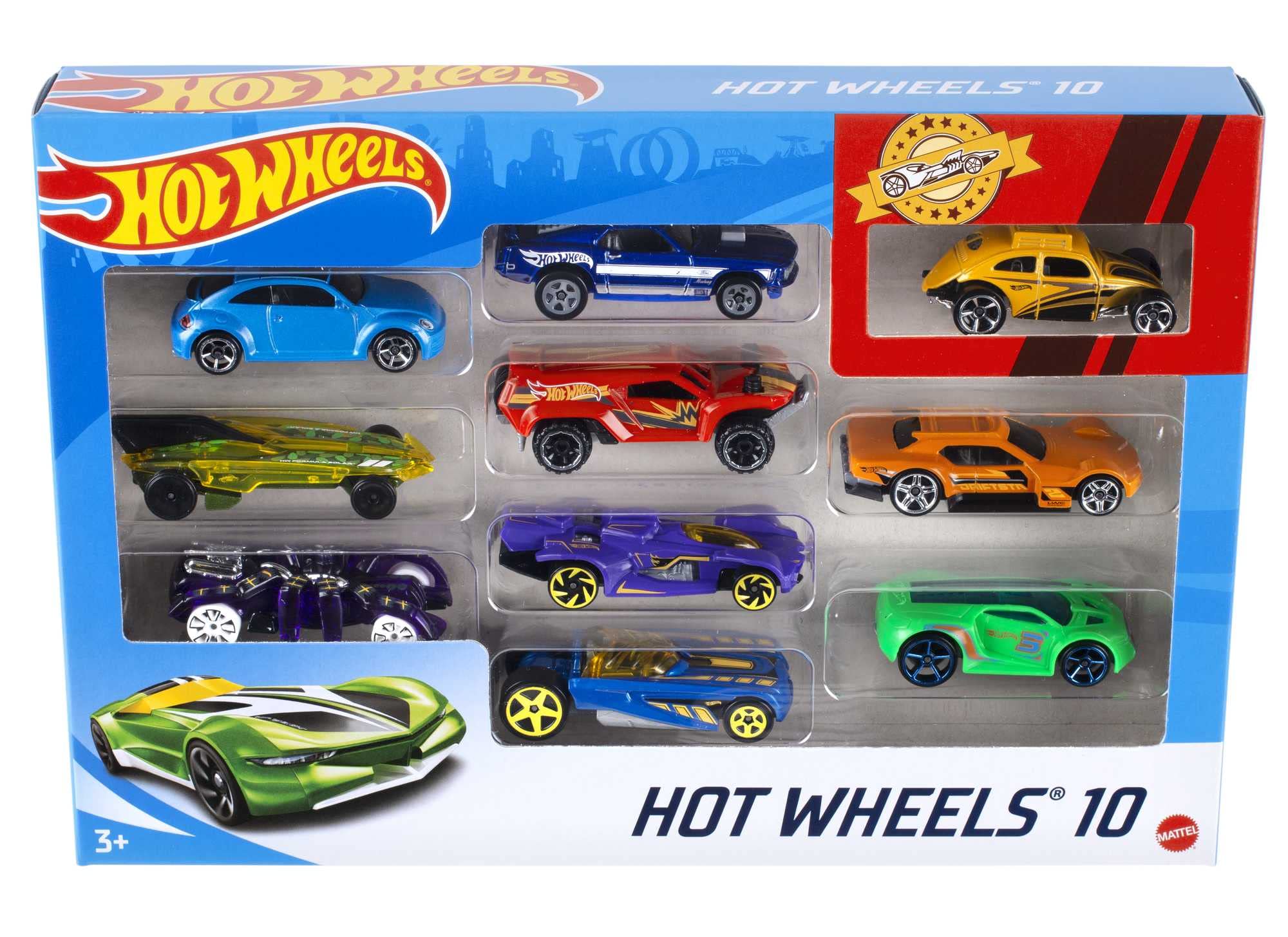 Hot Wheels 1:64 Die-Cast Auto Geschenkset, je 10 Spielzeugautos, zufällige Auswahl, Spielzeug Autos ab 3 Jahren, 10er Pack, Mehrfarbig, 54886 Angebot bei HelloDeals