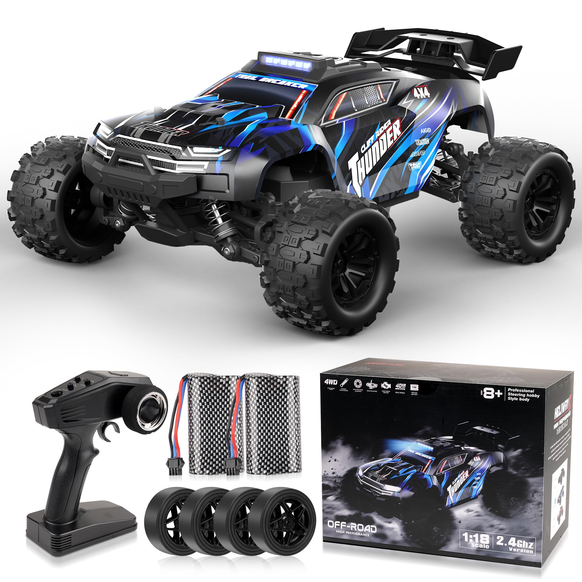 JOYTREKY Ferngesteuertes Auto – 1:18 High-Speed 40 Km/H Rc Auto 2,4 Ghz 4wd All Terrains Offroad Drift Truck Mit Zwei Wiederaufladbaren Batterien FüR LäNgeres Spielen FüR Kinder Und Erwachsene – Blau Angebot bei HelloDeals