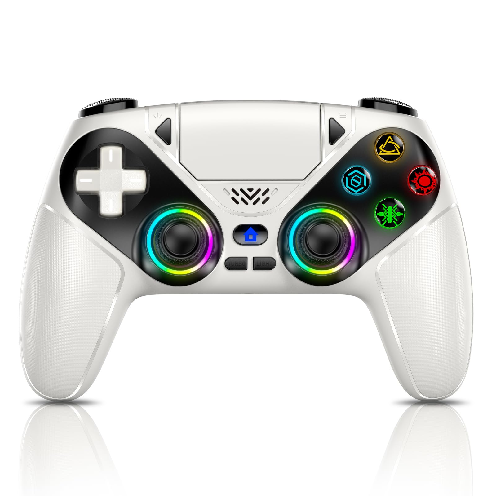 RGB Wireless Controller für PS5, Kompatibel mit PS5 Pro/Slim/PCs, Bluetooth Gamepad mit Rückenpaddel, 6-Achsen-Sensor, Dual-Vibration, 6-Achsen-Sensor, Turbo, Makro, 3,5mm Audio-Jack & Lautsprecher 01 Weiß Angebot bei HelloDeals
