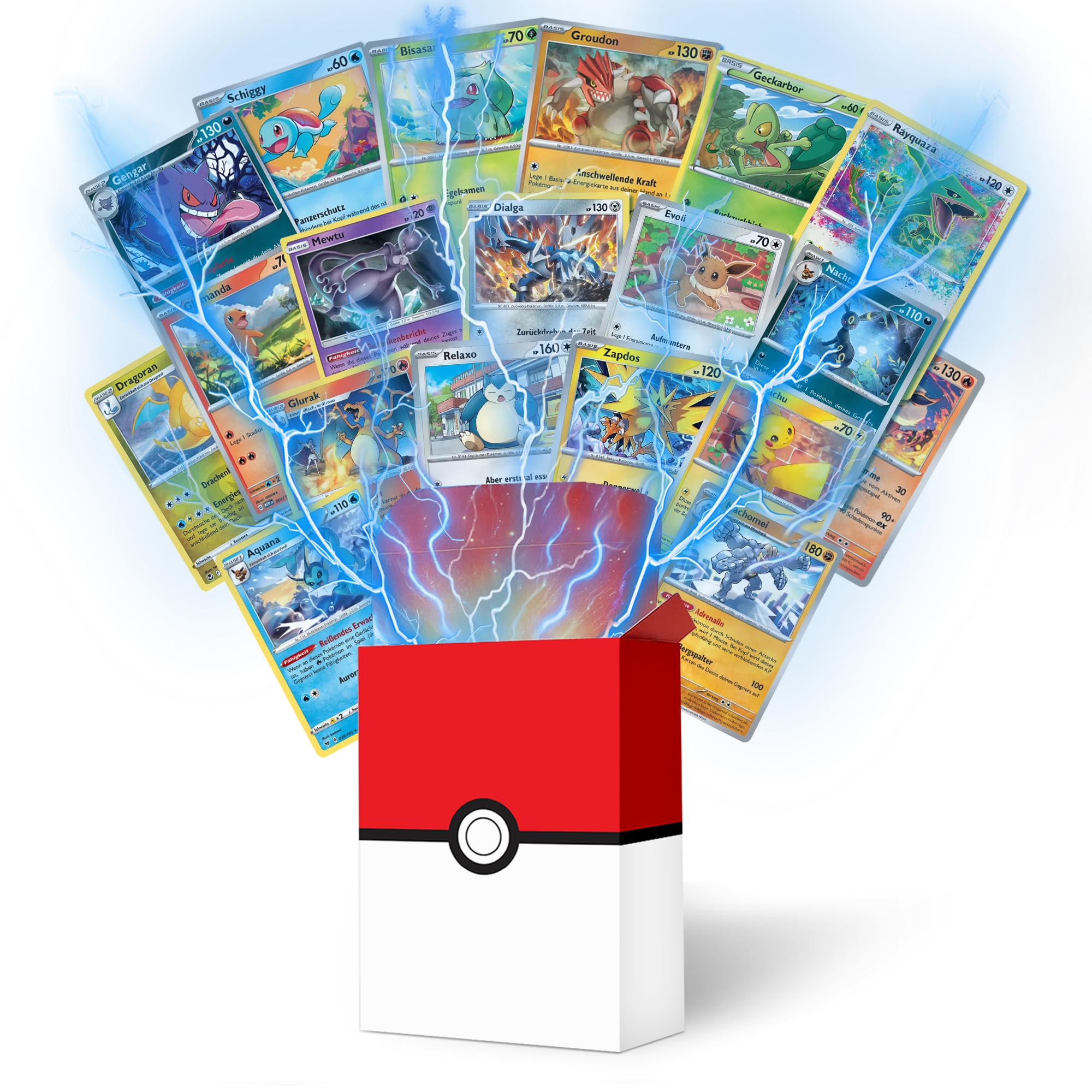 Pokemon Karten deutsch 50 Verschiedene Sammelkarten - Individuelles Kartenset kompatibel mit Pokemon in SLEEVEE® Sammelbox Angebot bei HelloDeals