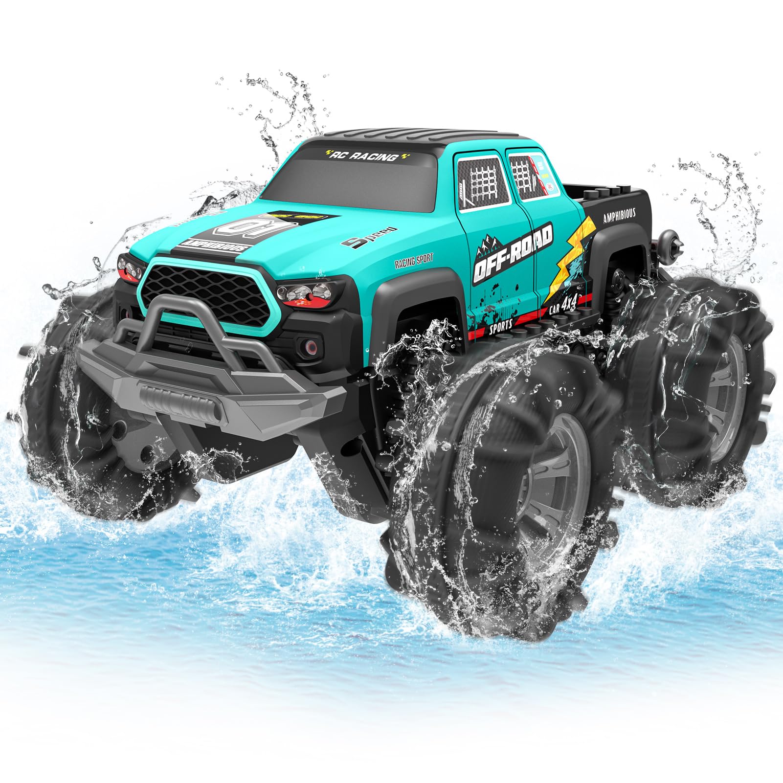 4WD Amphibisches Ferngesteuertes Auto,RC Auto wasserdicht mit Gestensensor,LED Licht & 2 Akkus,Geschenk für Jungen & Mädchen 4-12 Jahre,Spielzeugauto für Sand,Wasser & Gelände,Baustein-kompatibel Angebot bei HelloDeals