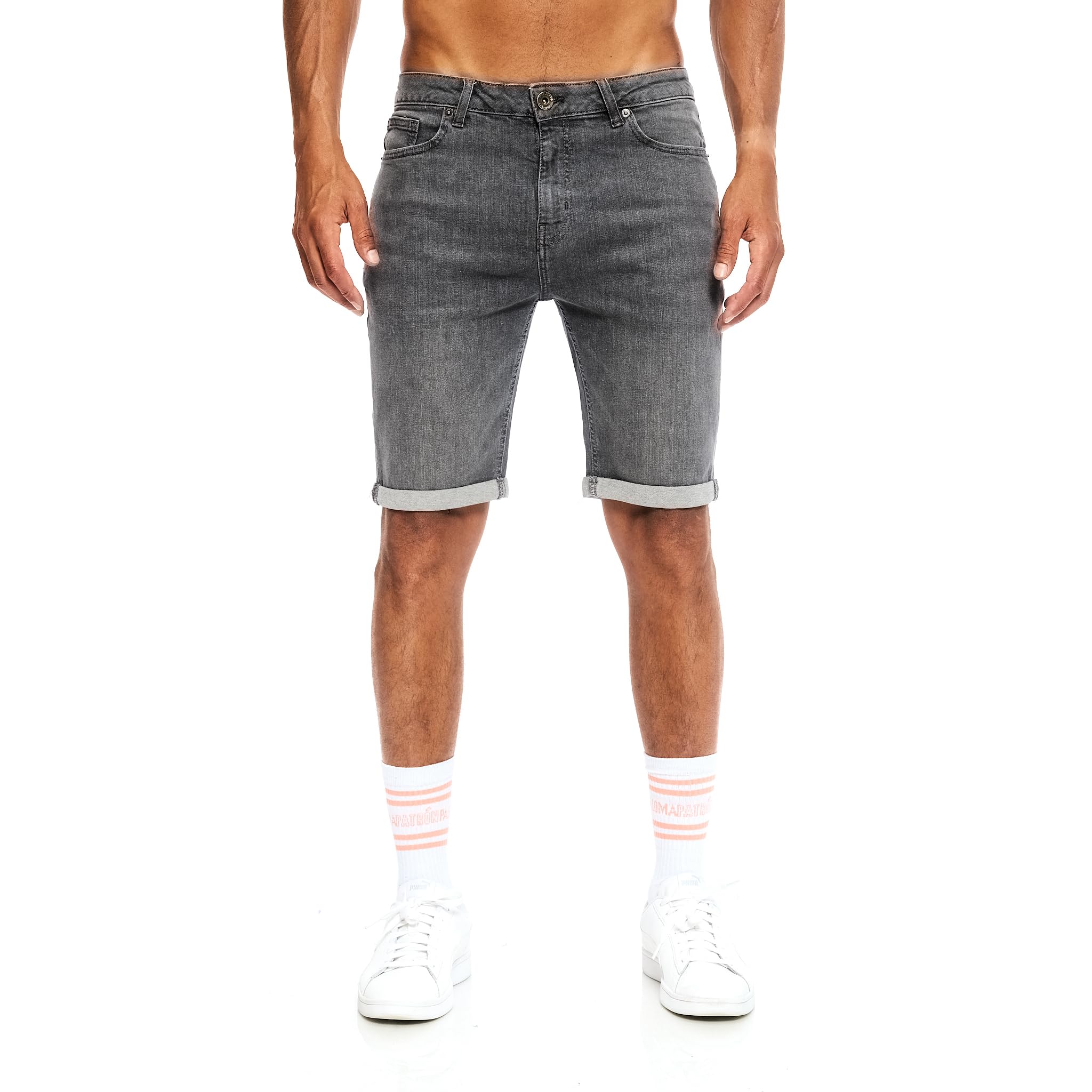 JEEL Herren Kurze Hosen - Slim-Fit Jeans-Shorts - 5-Pocket-Style - Stretch Herren-Shorts - Kurze Hose für Männer - Basic Washed 36W 4-grau Angebot bei HelloDeals