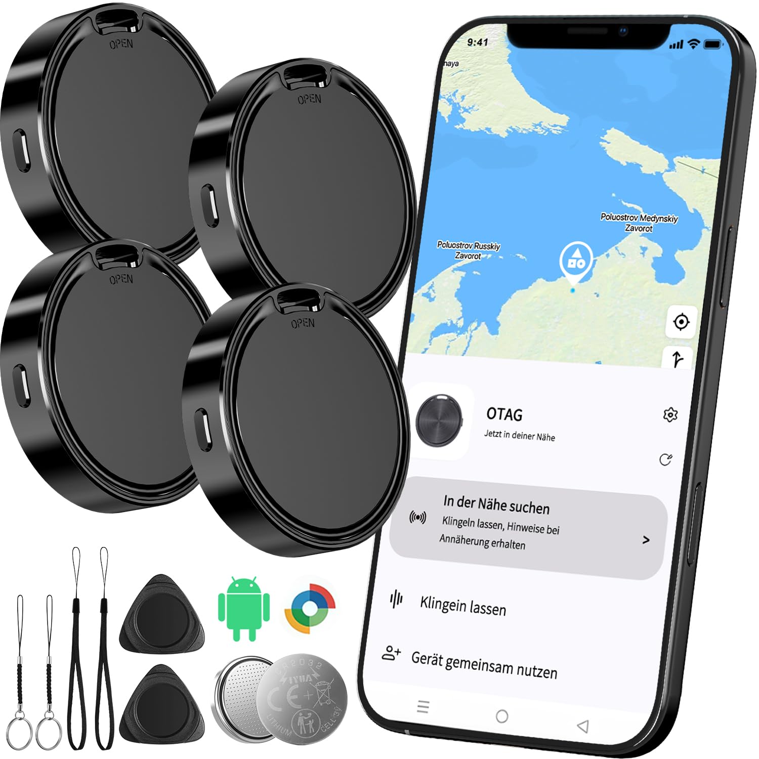 Tracker Android Smart Tag Android Air Android Tag Schlüsselfinder kompatibel mit Google Finden Hub APP (Android NUR) IP67 Android Tracker Bluetooth KeyFinder für Koffer/Gepäck/Brieftasche 4pcs-Schwarz Angebot bei HelloDeals