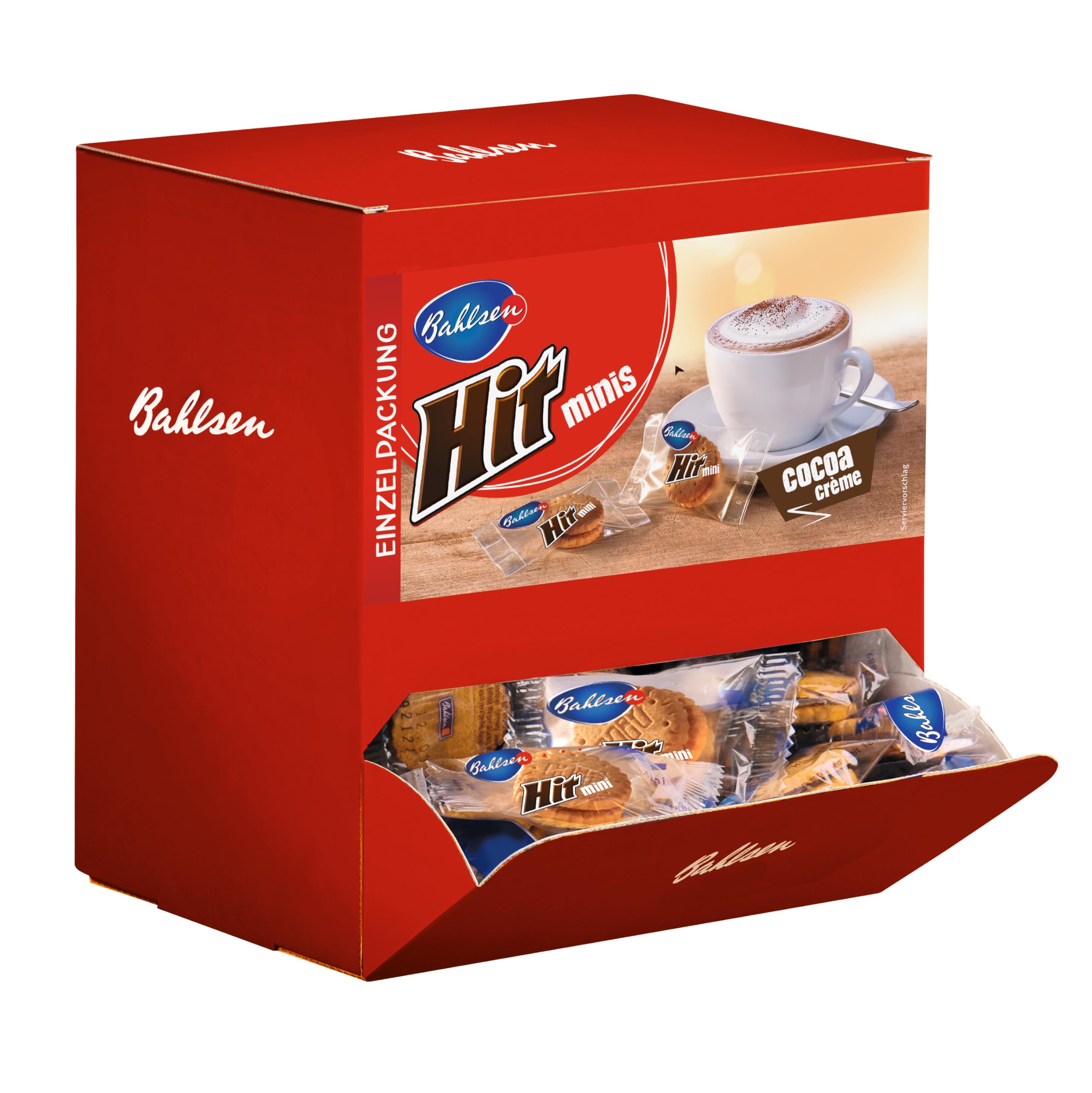 BAHLSEN Hit Minis 975 g- Thekenaufsteller mit ca. 150 Portionspackungen, Mini-Doppelkekse mit leckerer Kakaocremefüllung, ideal zum Kaffee, Schokokeks Angebot bei HelloDeals