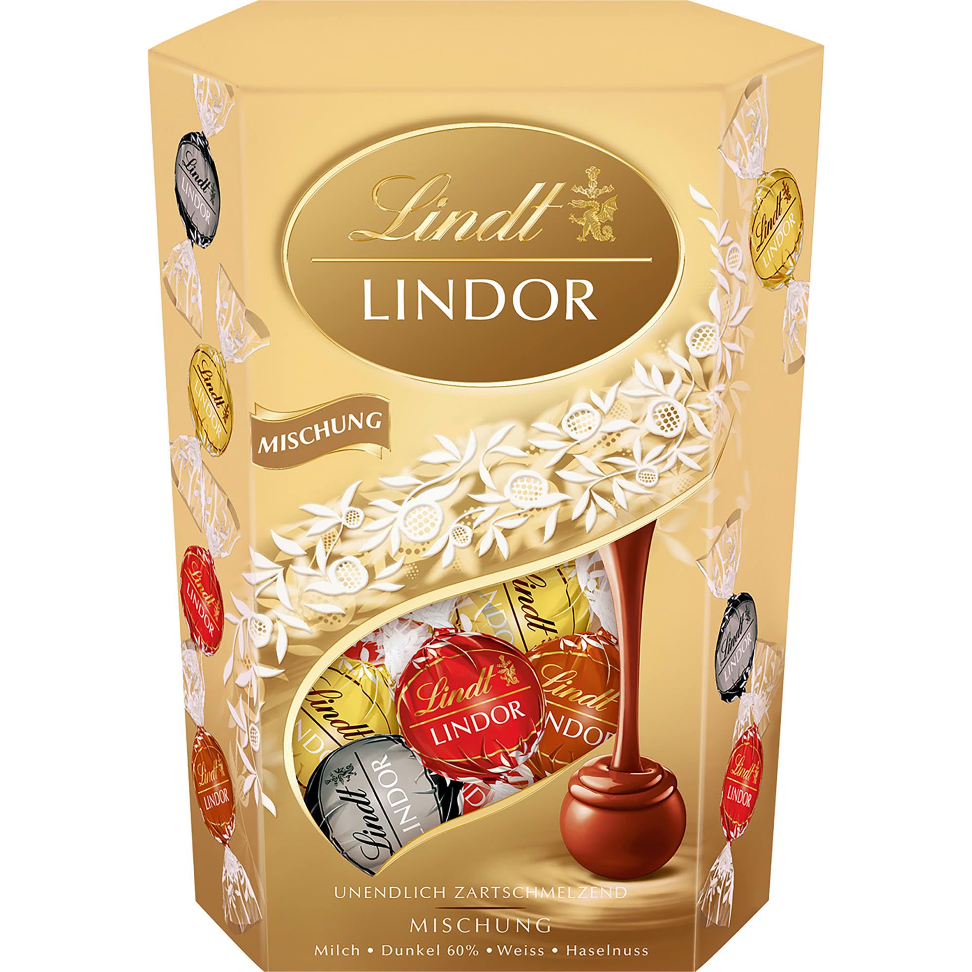 Lindt Schokolade LINDOR Kugeln Mischung | 500 g | 38 Kugeln mit zartschmelzender Füllung (Vollmilch, Weiß, Dark und Haselnuss) im süßen Cornet | Pralinen Geschenk | Schokoladen Geschenk Mischung 500g Angebot bei HelloDeals
