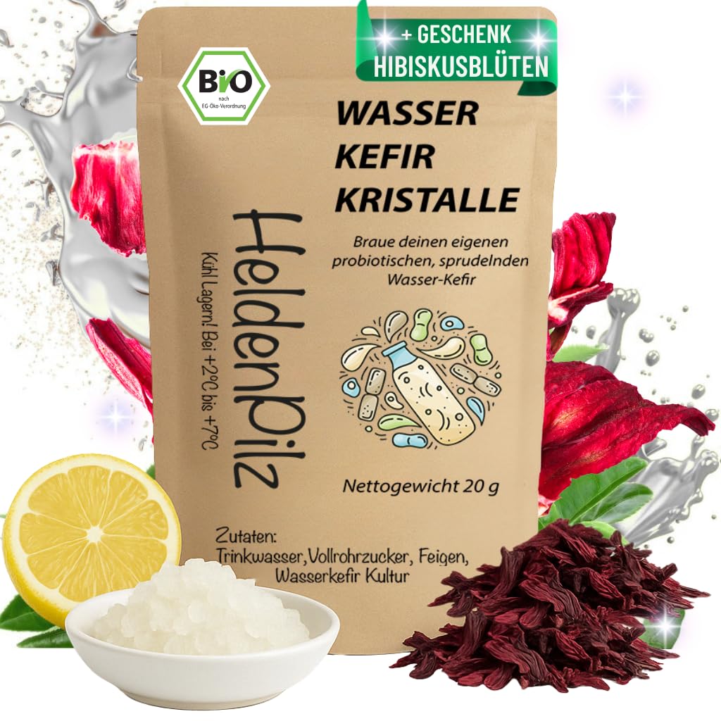 HeldenPilz® BIO Wasserkefir Starterset (30g) – Kefir Starter Set mit aktiven Kefirknollen | Kefirpilz kaufen | Wasserkefir Kristalle Bio | DIY Kefir Kit – wachstumsstarke Kultur zum perfekten Start 30 g (1er Pack) Angebot bei HelloDeals